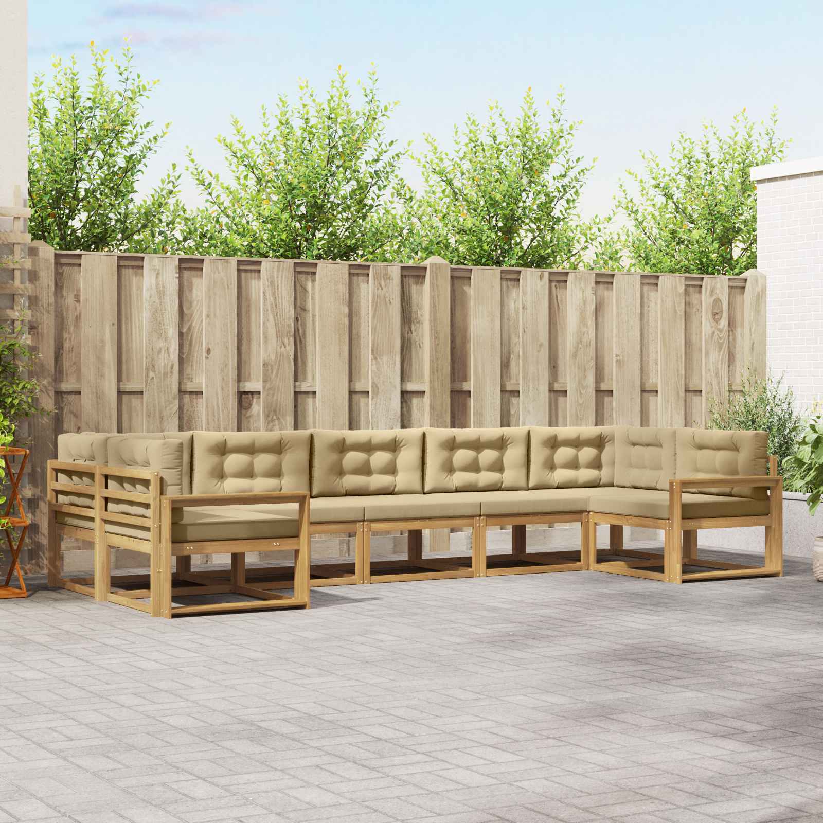 Buiten bankenset met kussen 7 pcs Wit en Beige is nu te koop bij PeponiXL, paradijselijk wonen!