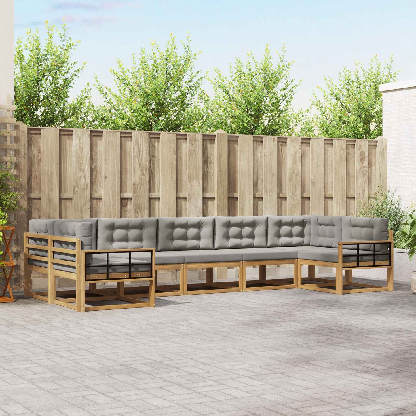 Buiten bankenset met kussen 7 pcs Wit en Lichtgrijs is nu te koop bij PeponiXL, paradijselijk wonen!