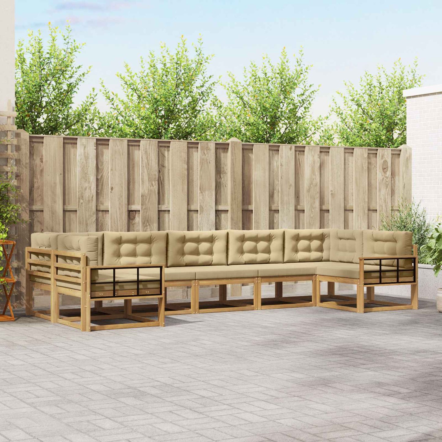 Buiten bankenset met kussen 7 pcs Wit en Beige is nu te koop bij PeponiXL, paradijselijk wonen!