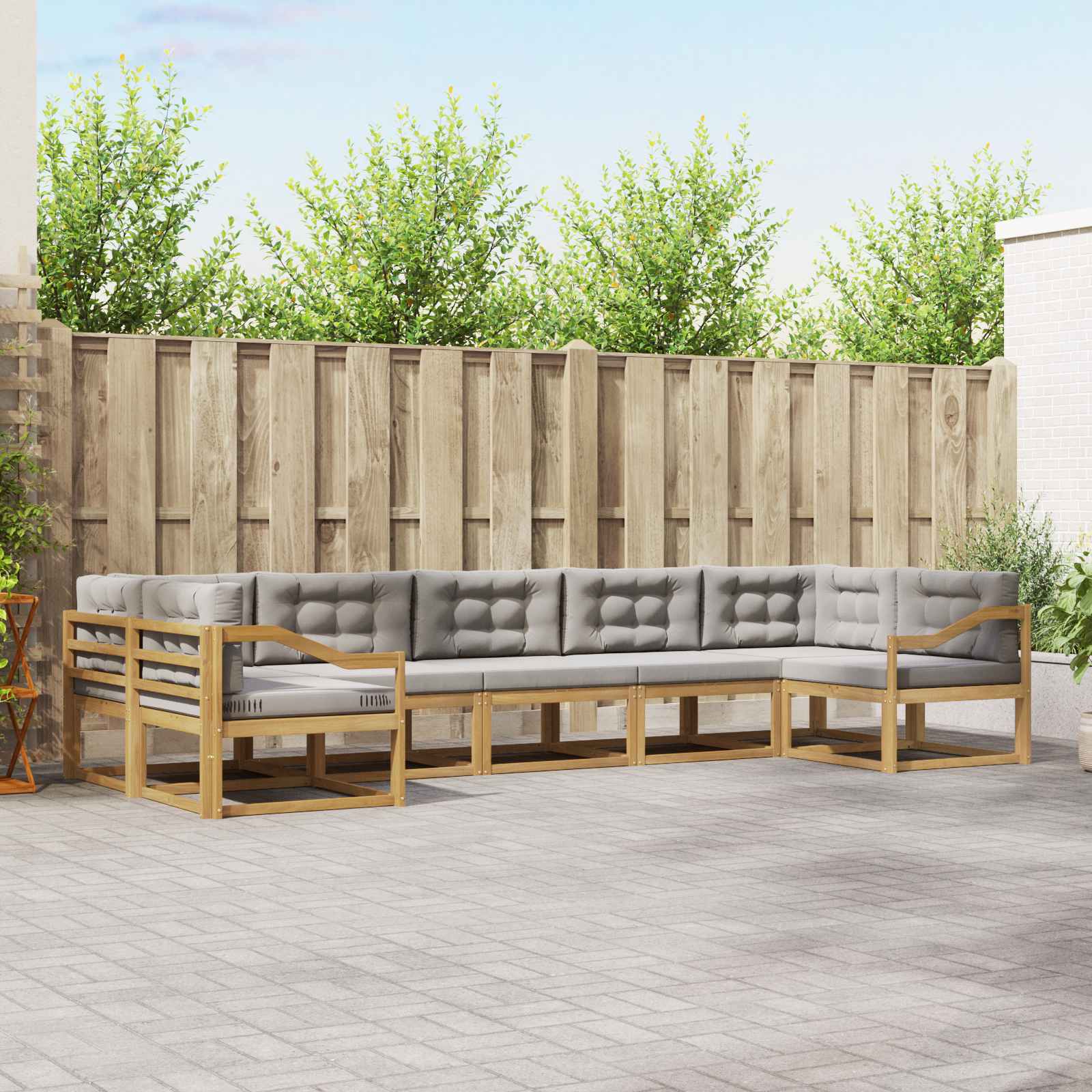 Buiten bankenset met kussen 7 pcs Wit en Lichtgrijs is nu te koop bij PeponiXL, paradijselijk wonen!