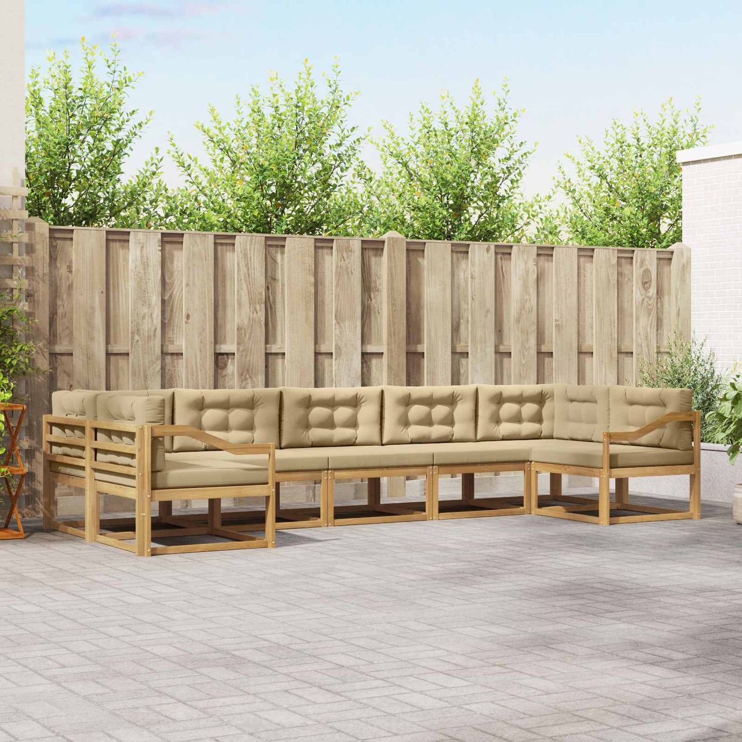 Buiten bankenset met kussen 7 pcs Wit en Beige is nu te koop bij PeponiXL, paradijselijk wonen!