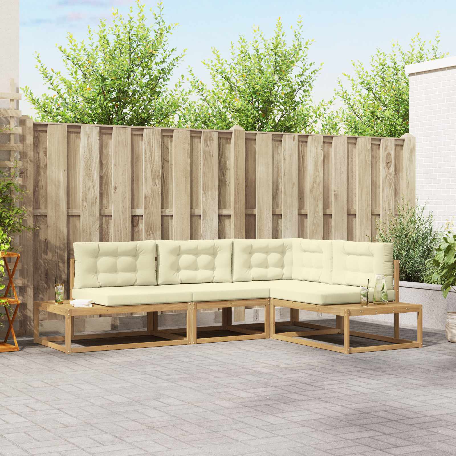 Buiten bankenset met kussen Wit 277,5 x 198,5 x 73 cm Polyester is nu te koop bij PeponiXL, paradijselijk wonen!