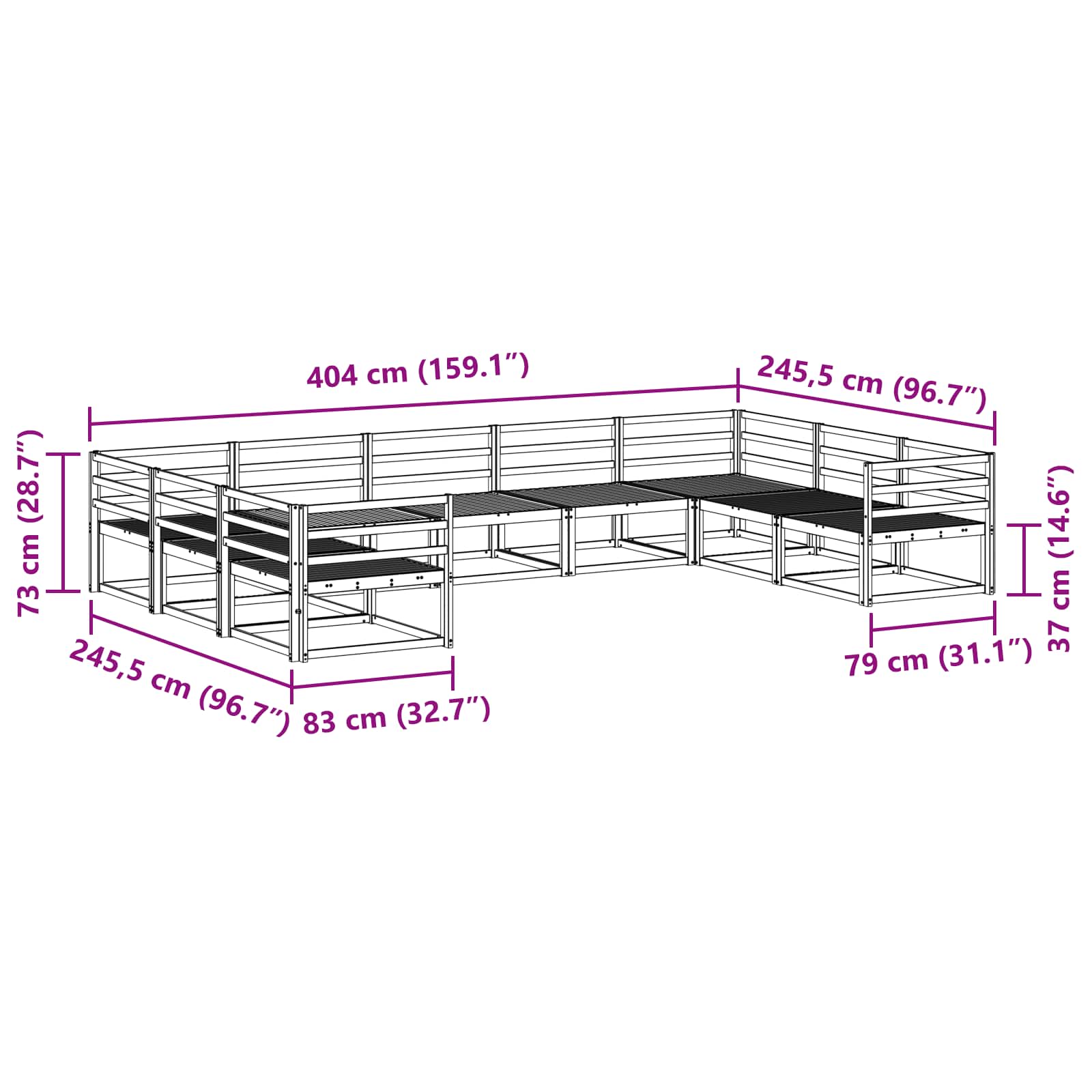 Buiten bankenset 9 pcs Wit 404 x 245,5 x 73 cm is nu te koop bij PeponiXL, paradijselijk wonen!