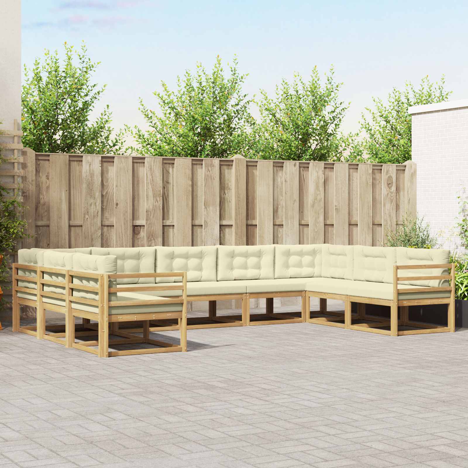 Buiten bankenset met kussen 9 pcs Wit en crèmekleurig is nu te koop bij PeponiXL, paradijselijk wonen!