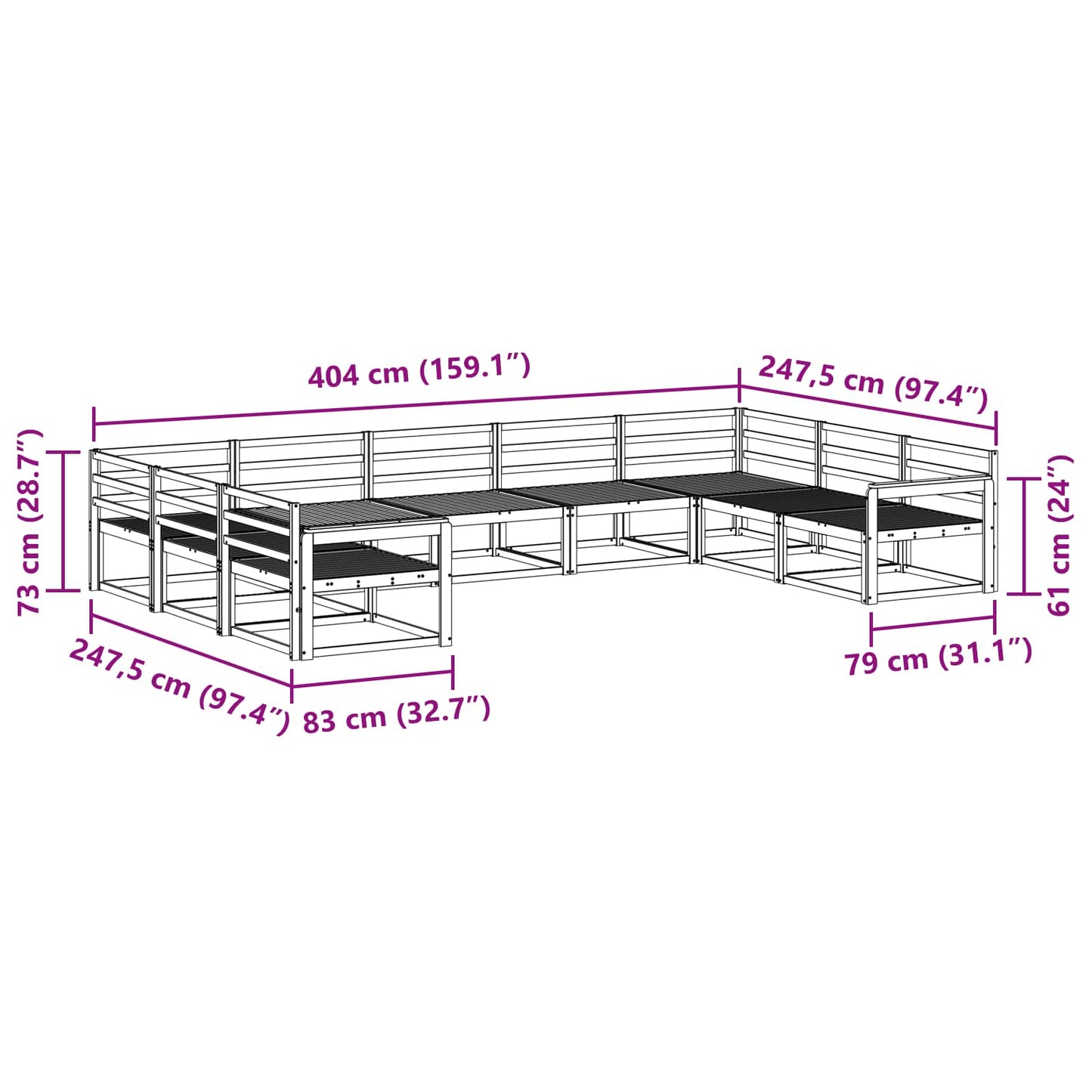 Buiten bankenset 9 pcs Wit 404 x 247,5 x 73 cm is nu te koop bij PeponiXL, paradijselijk wonen!