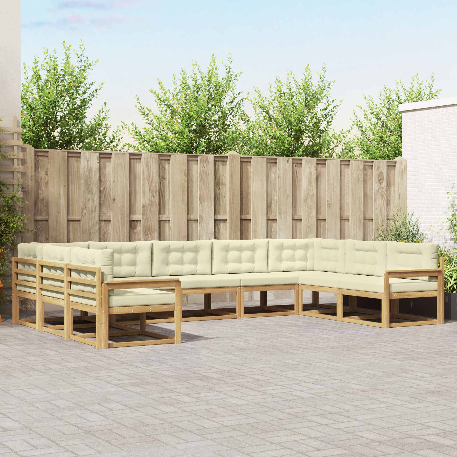 Buiten bankenset met kussen 9 pcs Wit en crèmekleurig is nu te koop bij PeponiXL, paradijselijk wonen!