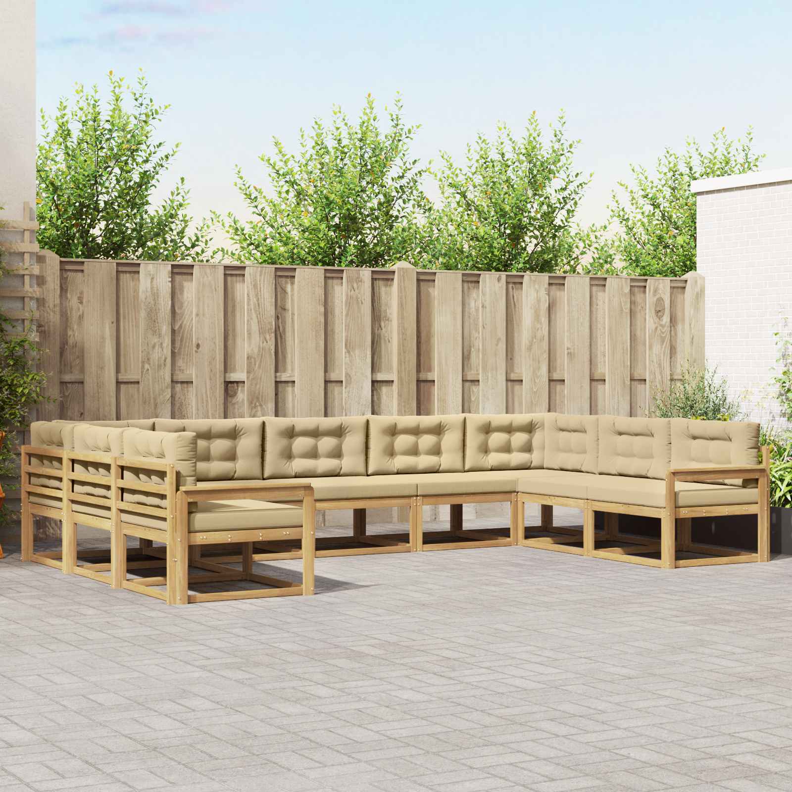 Buiten bankenset met kussen 9 pcs Wit en Beige is nu te koop bij PeponiXL, paradijselijk wonen!