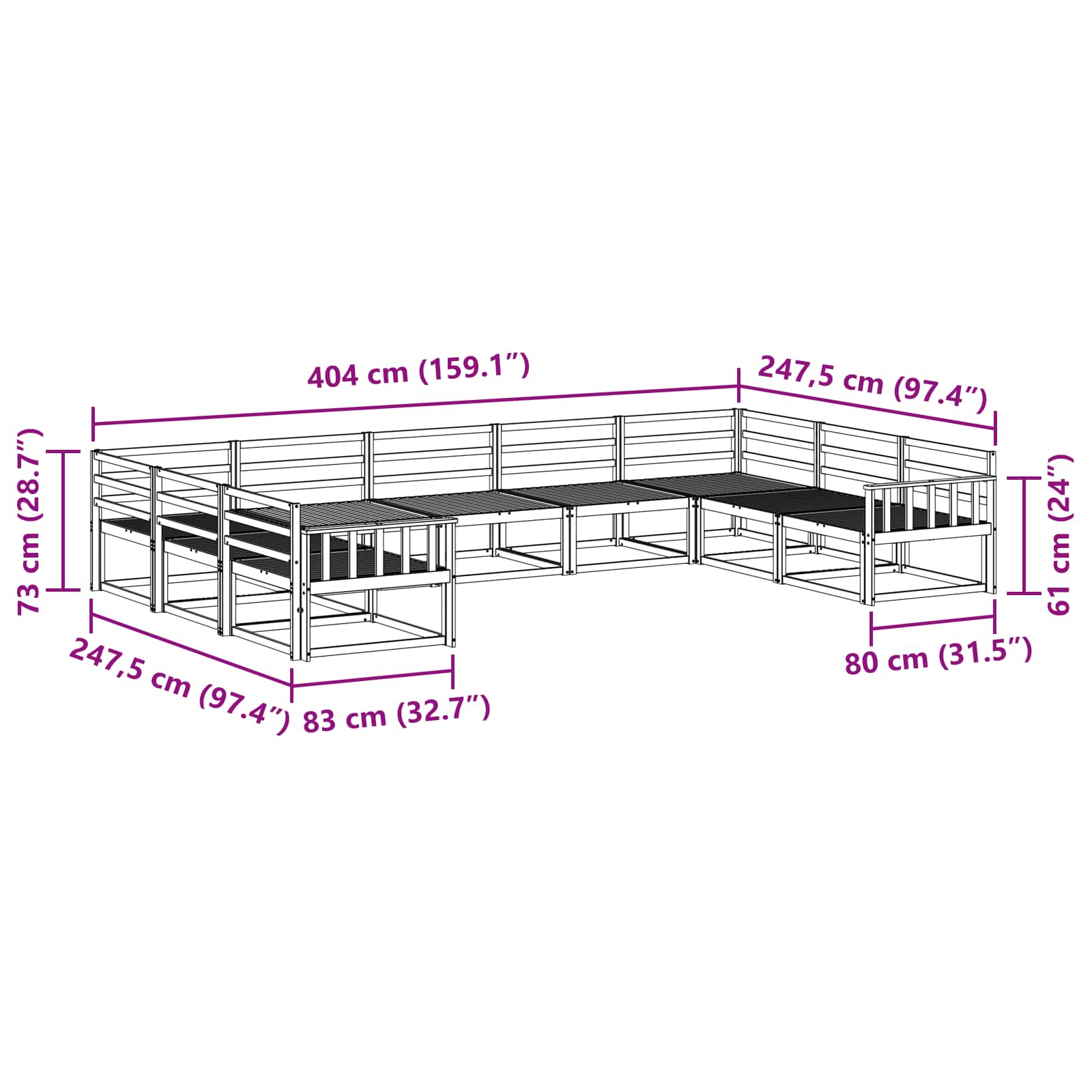 Buiten bankenset 9 pcs Wit 404 x 247,5 x 73 cm is nu te koop bij PeponiXL, paradijselijk wonen!