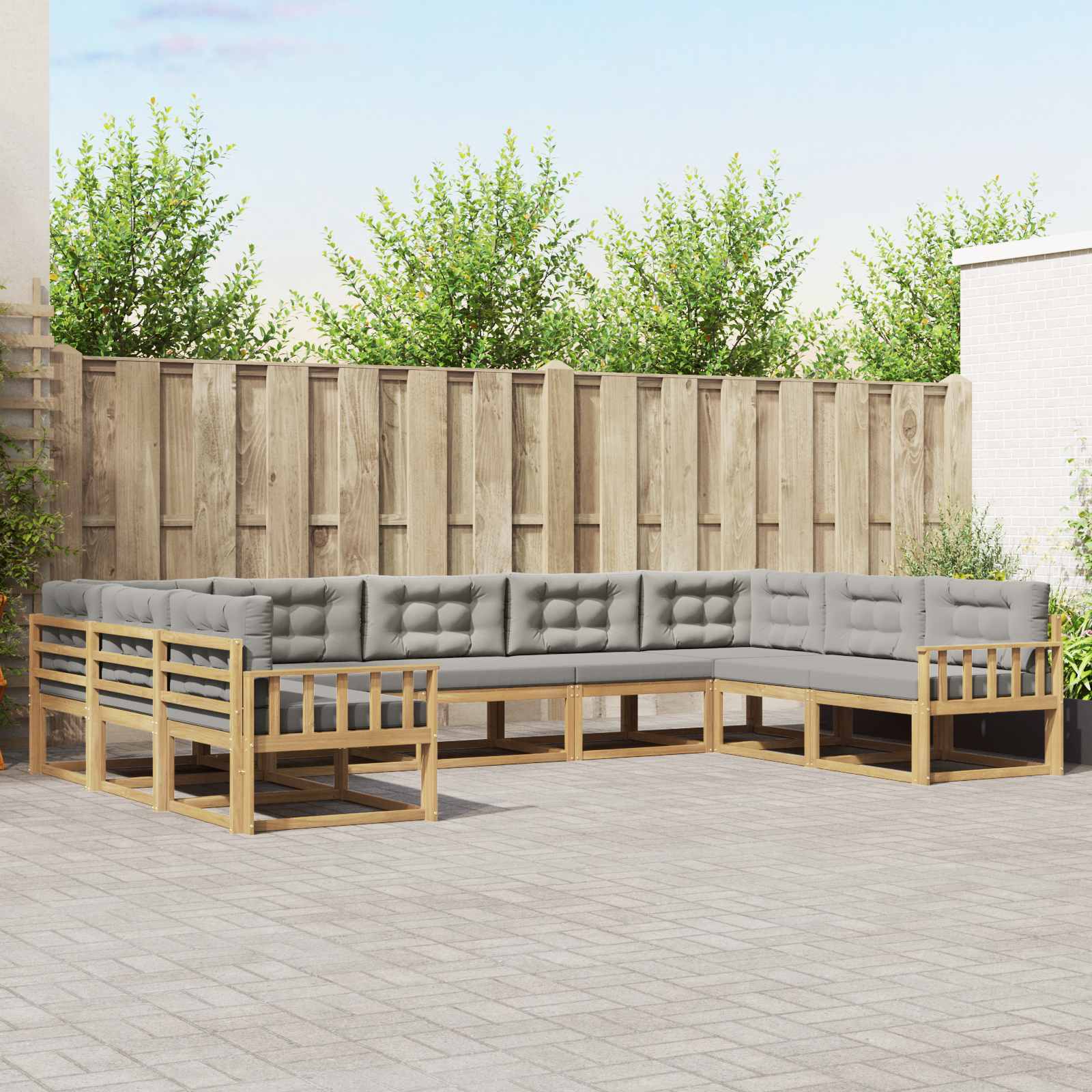 Buiten bankenset met kussen 9 pcs Wit en Lichtgrijs is nu te koop bij PeponiXL, paradijselijk wonen!