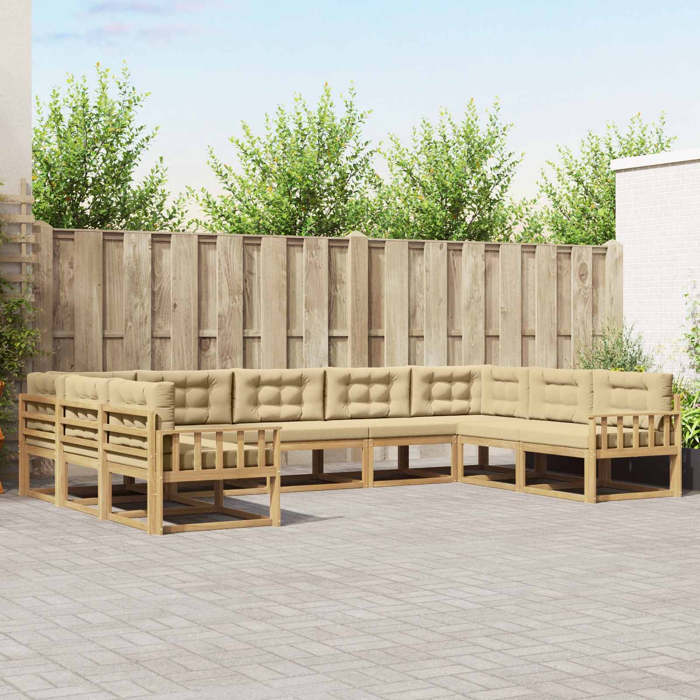 Buiten bankenset met kussen 9 pcs Wit en Beige is nu te koop bij PeponiXL, paradijselijk wonen!