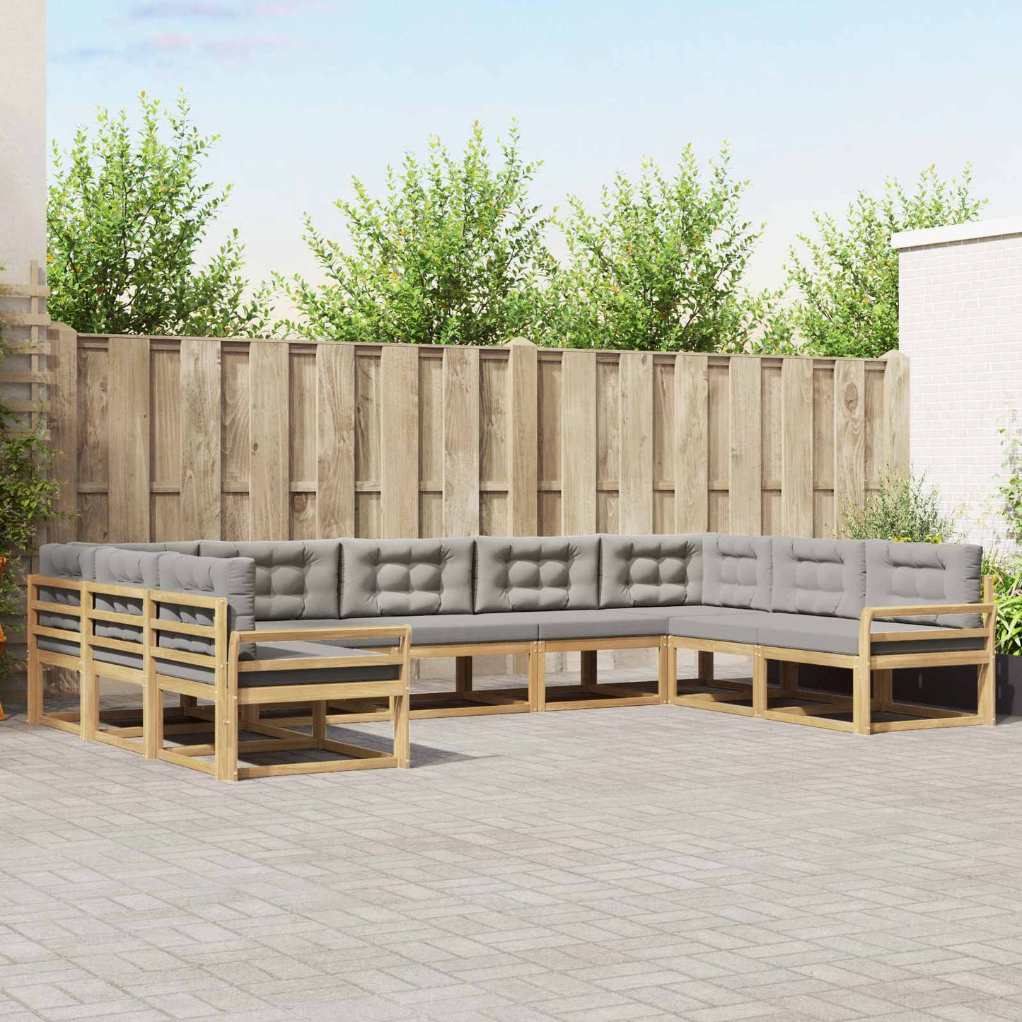 Buiten bankenset met kussen 9 pcs Wit en Lichtgrijs is nu te koop bij PeponiXL, paradijselijk wonen!
