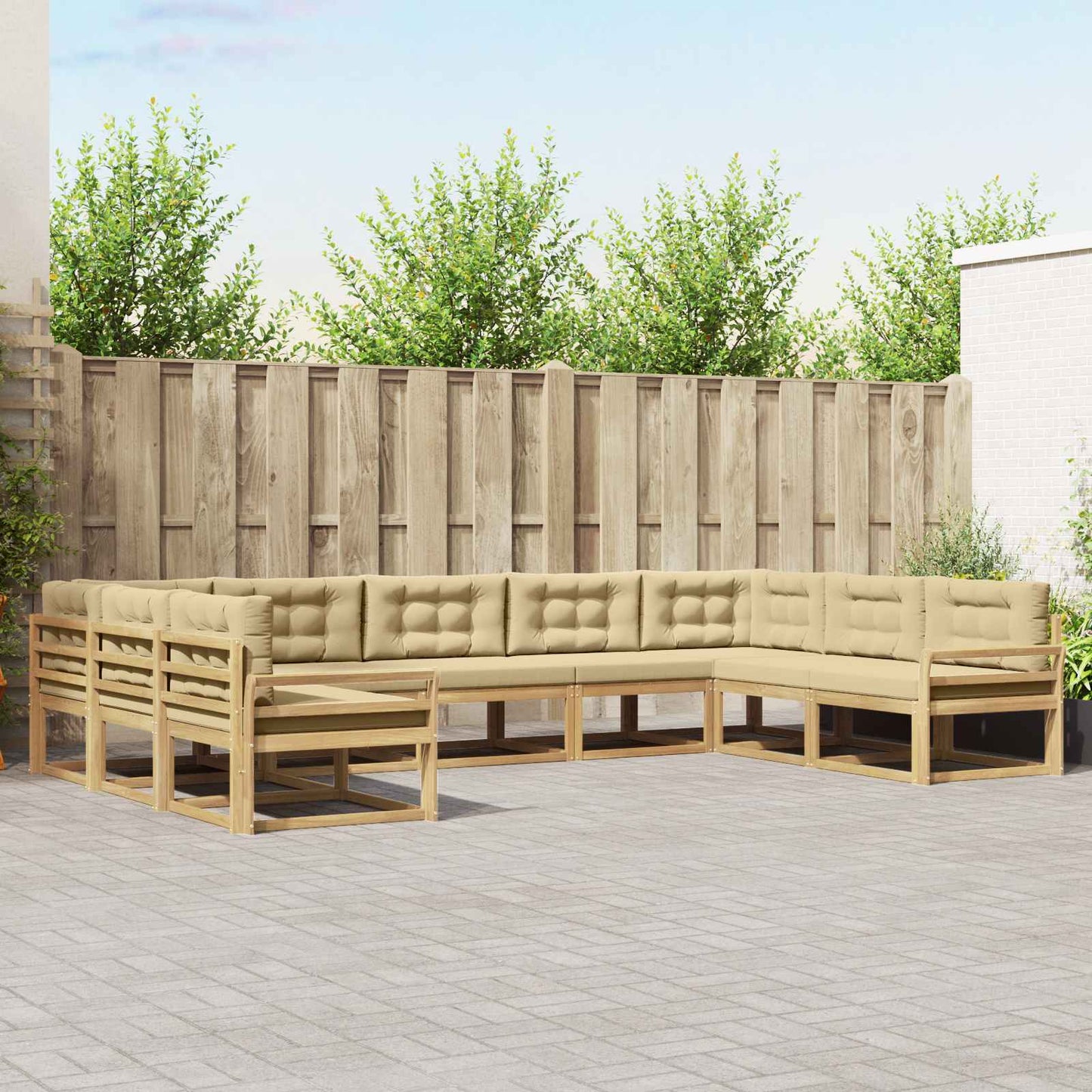 Buiten bankenset met kussen 9 pcs Wit en Beige is nu te koop bij PeponiXL, paradijselijk wonen!