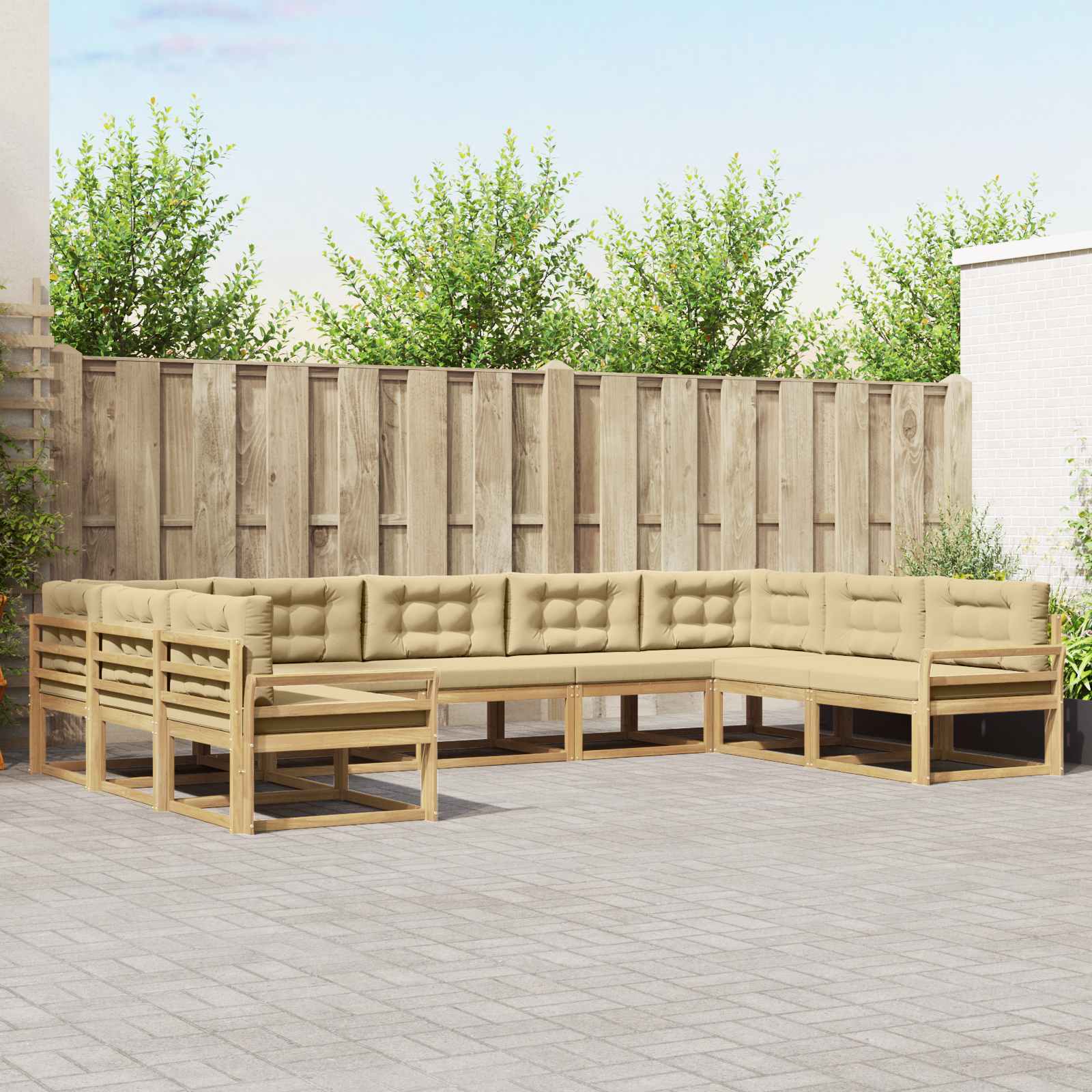 Buiten bankenset met kussen 9 pcs Wit en Beige is nu te koop bij PeponiXL, paradijselijk wonen!