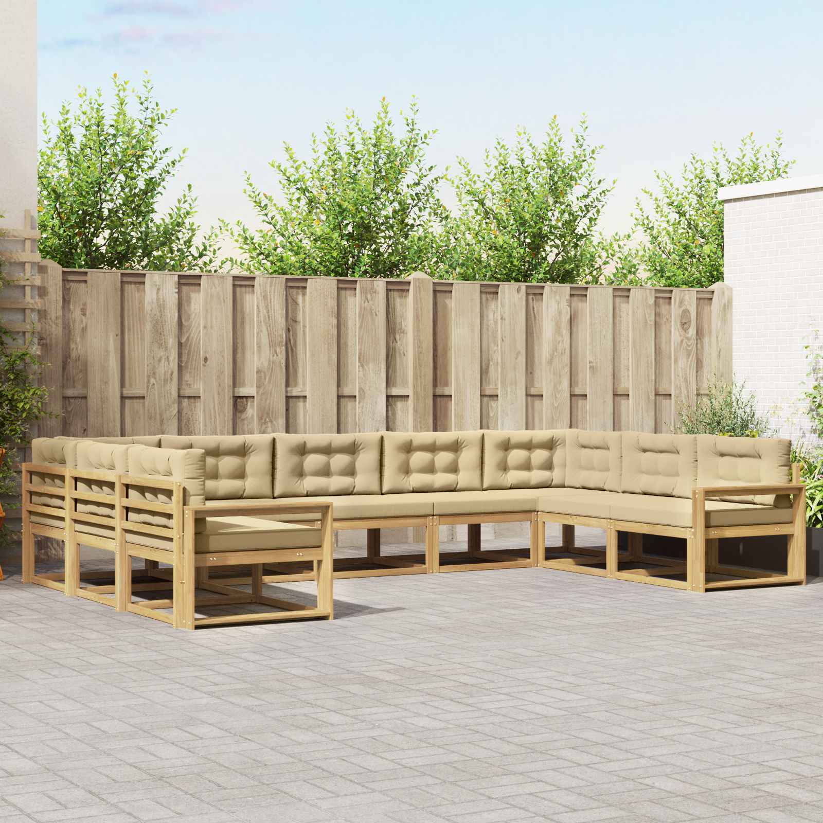 Buiten bankenset met kussen 9 pcs Wit en Beige is nu te koop bij PeponiXL, paradijselijk wonen!