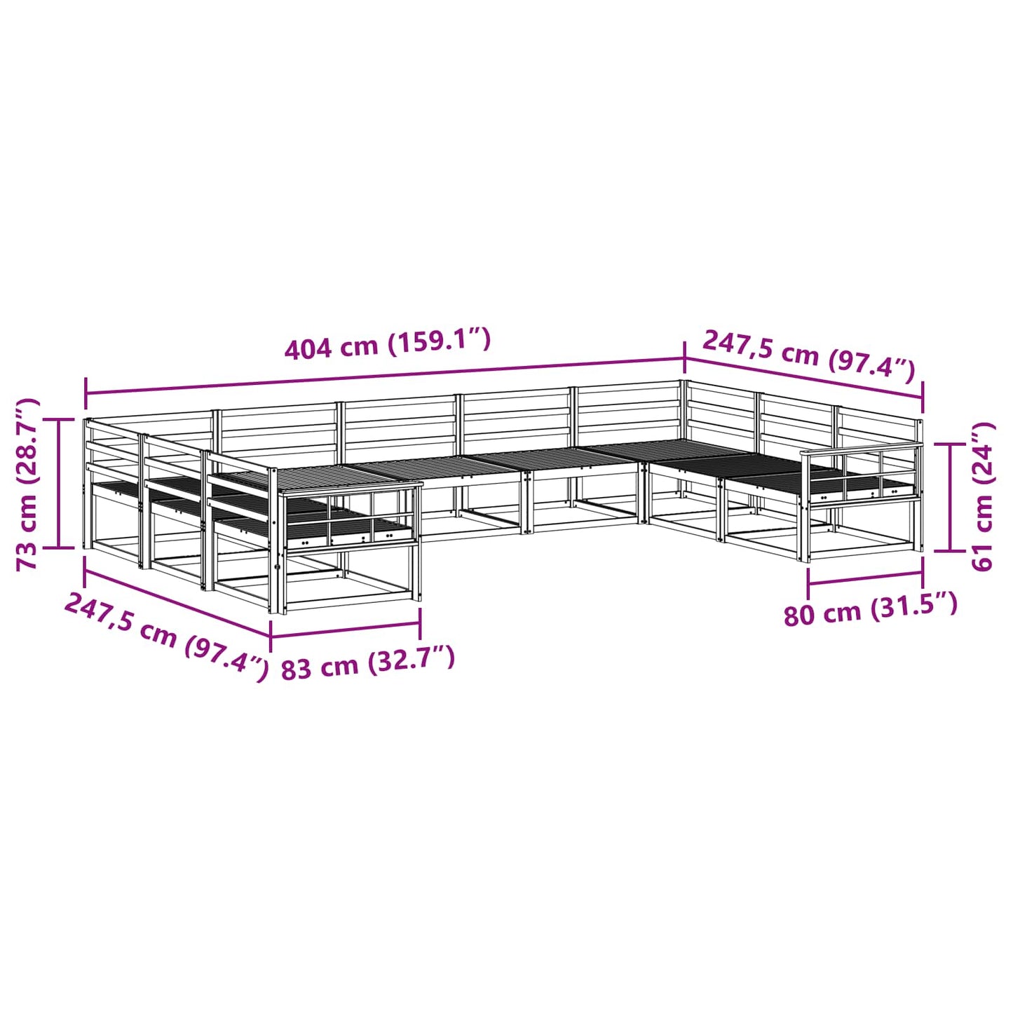Buiten bankenset 9 pcs Wit 404 x 247,5 x 73 cm is nu te koop bij PeponiXL, paradijselijk wonen!