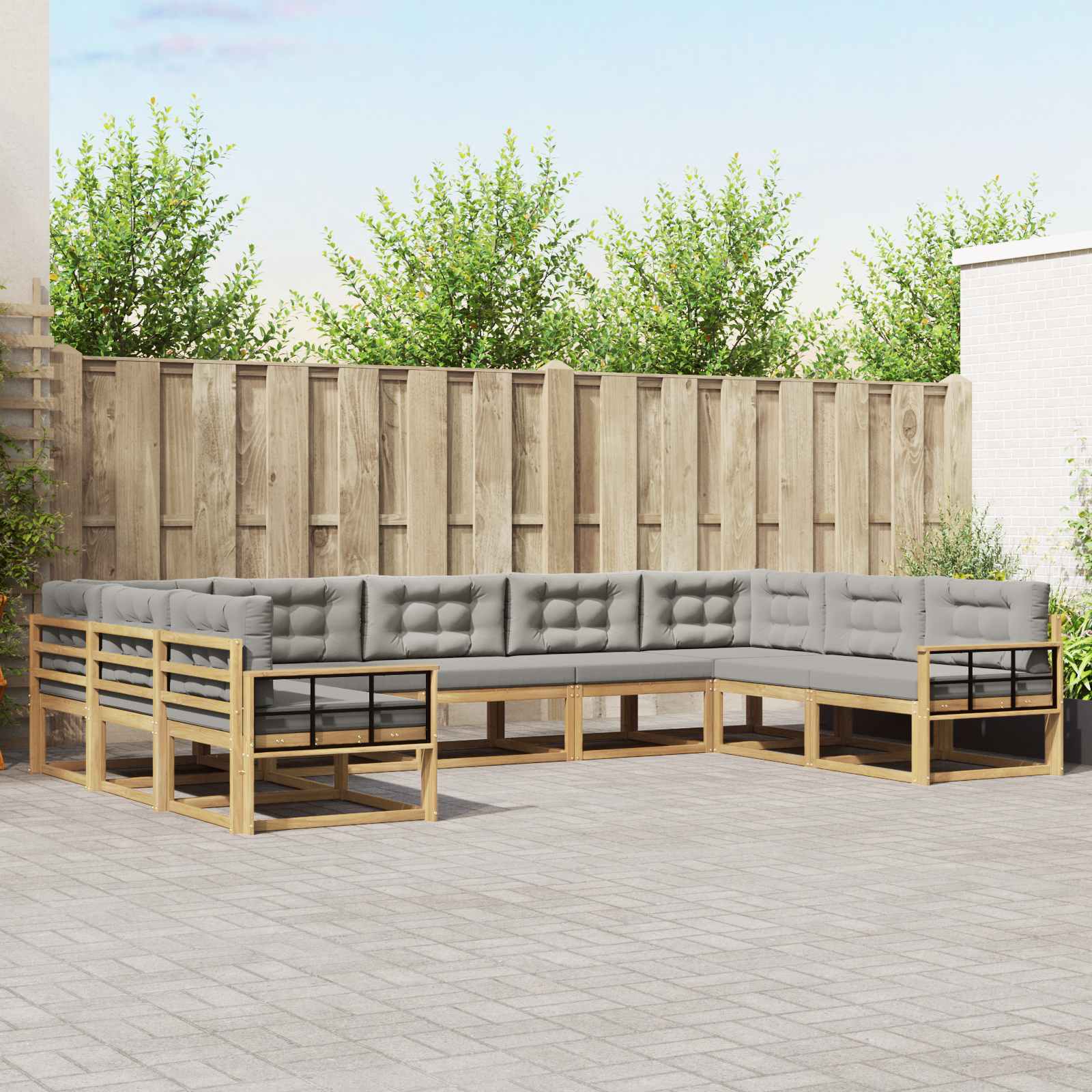 Buiten bankenset met kussen 9 pcs Wit en Lichtgrijs is nu te koop bij PeponiXL, paradijselijk wonen!