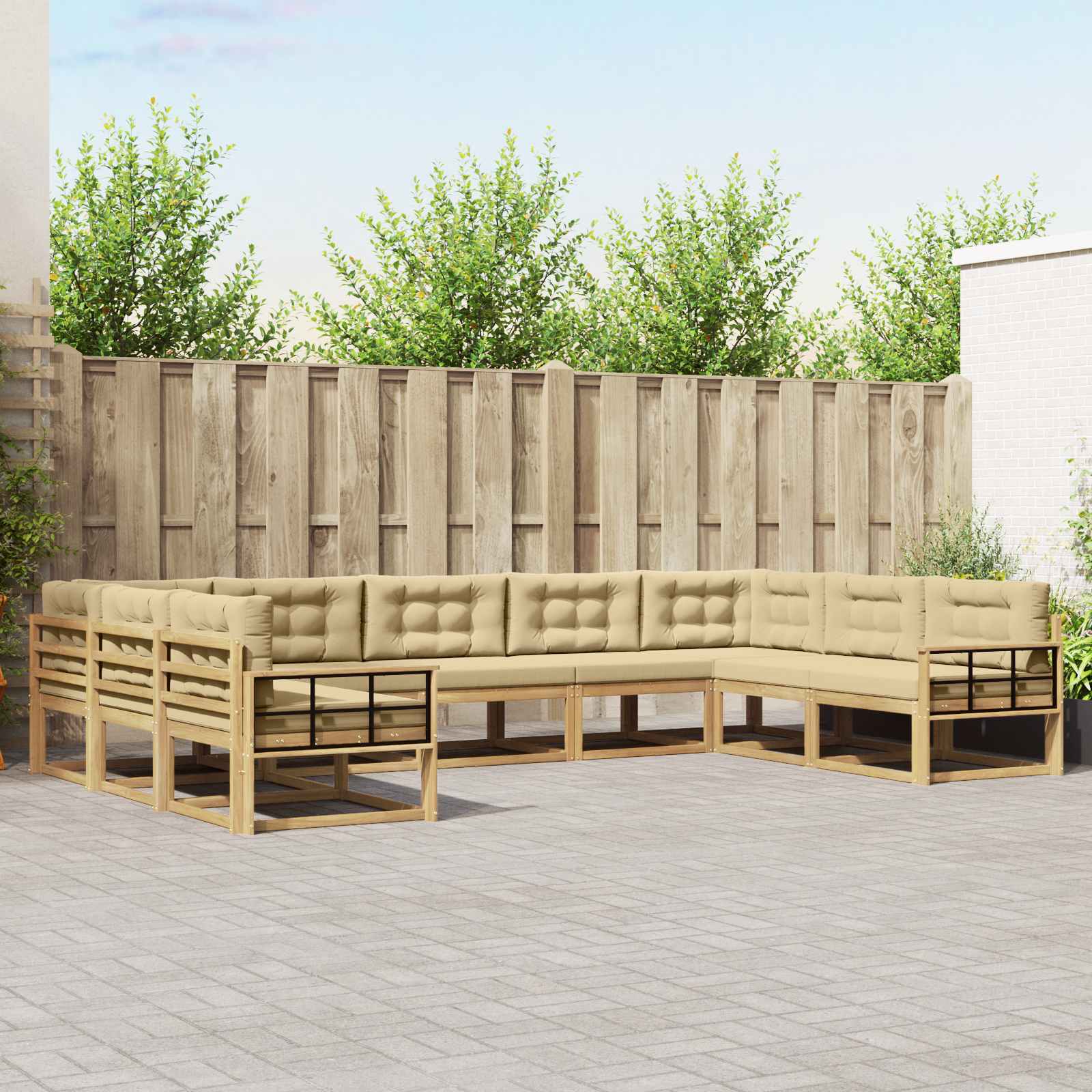 Buiten bankenset met kussen 9 pcs Wit en Beige is nu te koop bij PeponiXL, paradijselijk wonen!