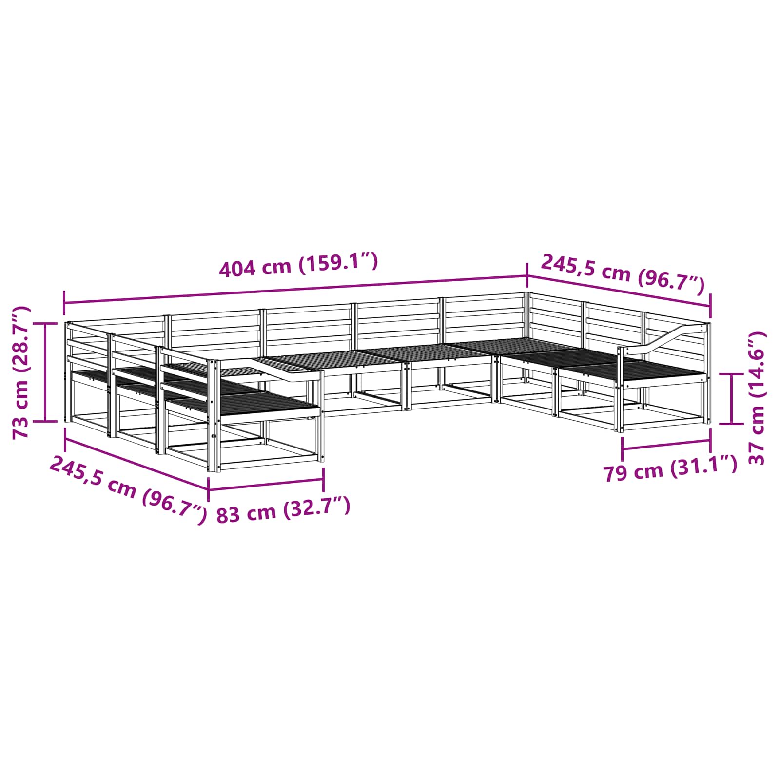 Buiten bankenset 9 pcs Wit 404 x 245,5 x 73 cm is nu te koop bij PeponiXL, paradijselijk wonen!