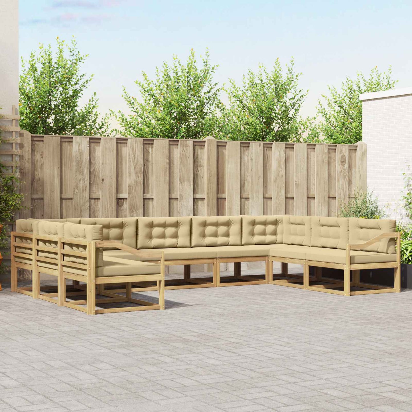 Buiten bankenset met kussen 9 pcs Wit en Beige is nu te koop bij PeponiXL, paradijselijk wonen!