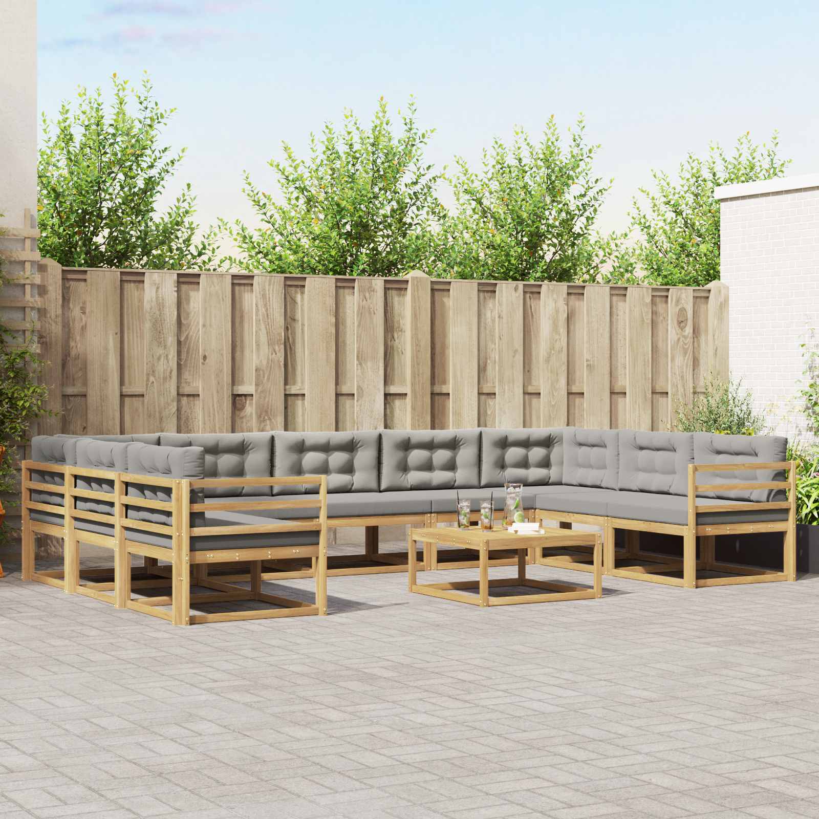 Buiten bankenset met kussen 10 pcs Wit en Lichtgrijs is nu te koop bij PeponiXL, paradijselijk wonen!