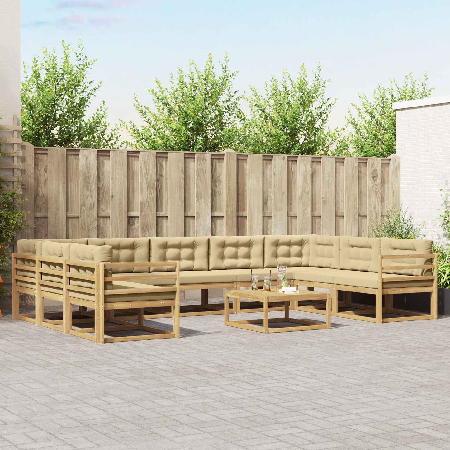 Buiten bankenset met kussen 10 pcs Wit en Beige is nu te koop bij PeponiXL, paradijselijk wonen!