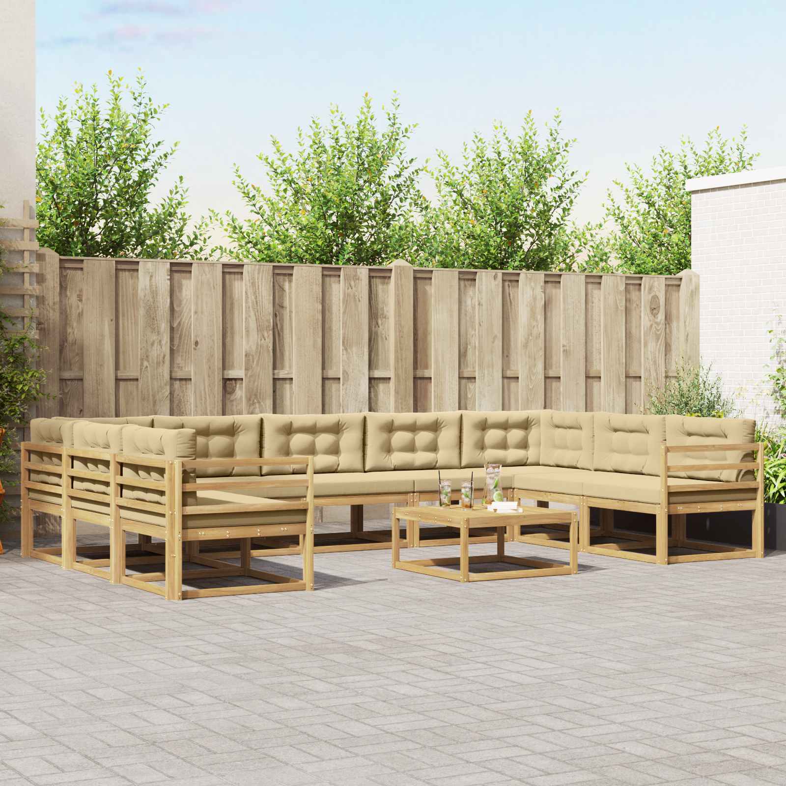 Buiten bankenset met kussen 10 pcs Wit en Beige is nu te koop bij PeponiXL, paradijselijk wonen!