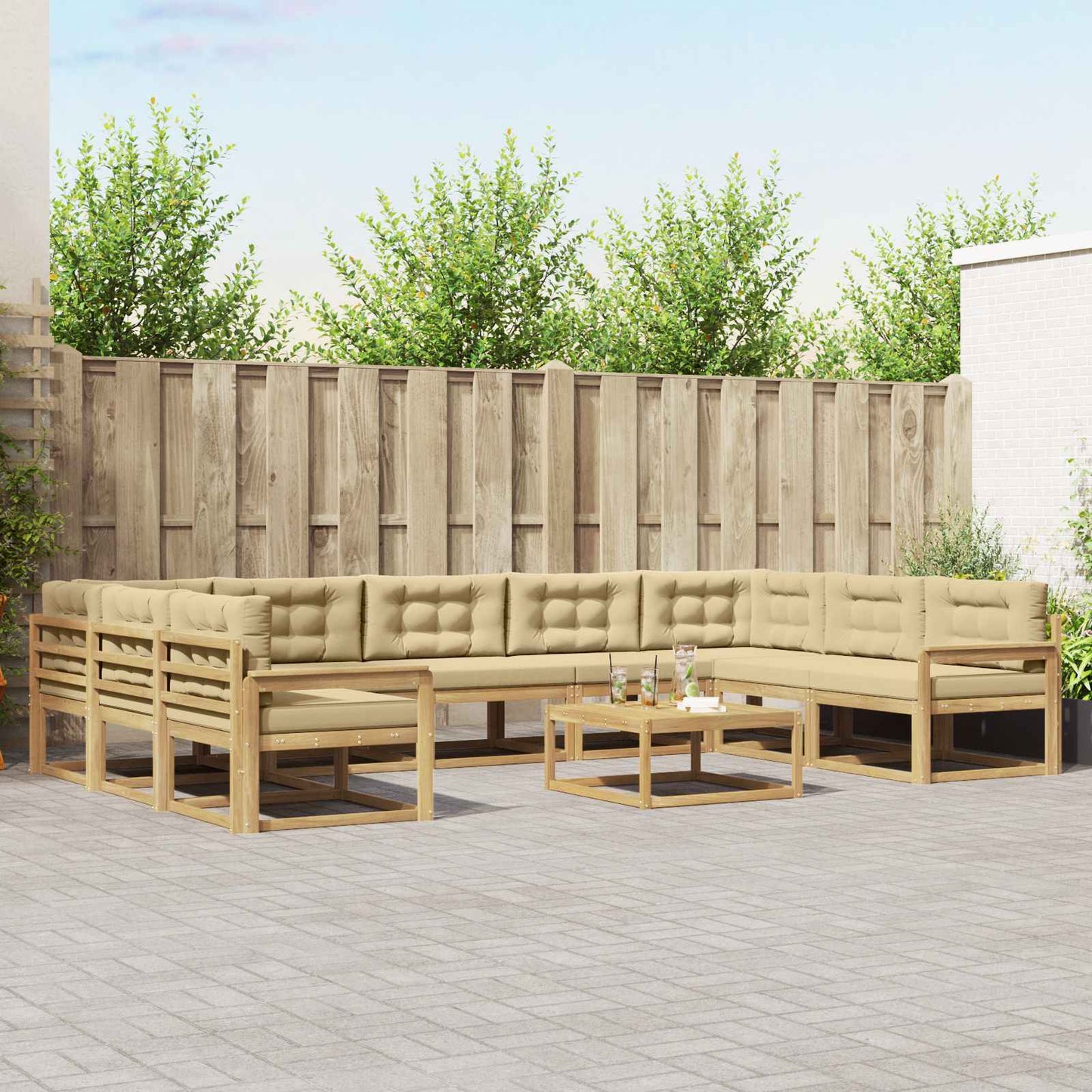 Buiten bankenset met kussen 10 pcs Wit en Beige is nu te koop bij PeponiXL, paradijselijk wonen!