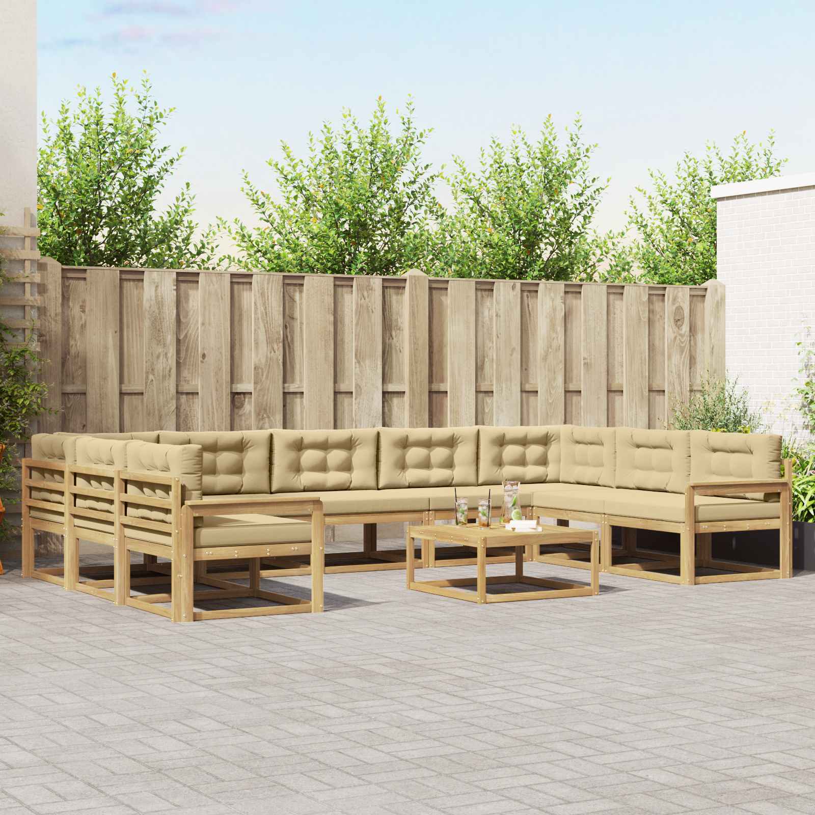 Buiten bankenset met kussen 10 pcs Wit en Beige is nu te koop bij PeponiXL, paradijselijk wonen!
