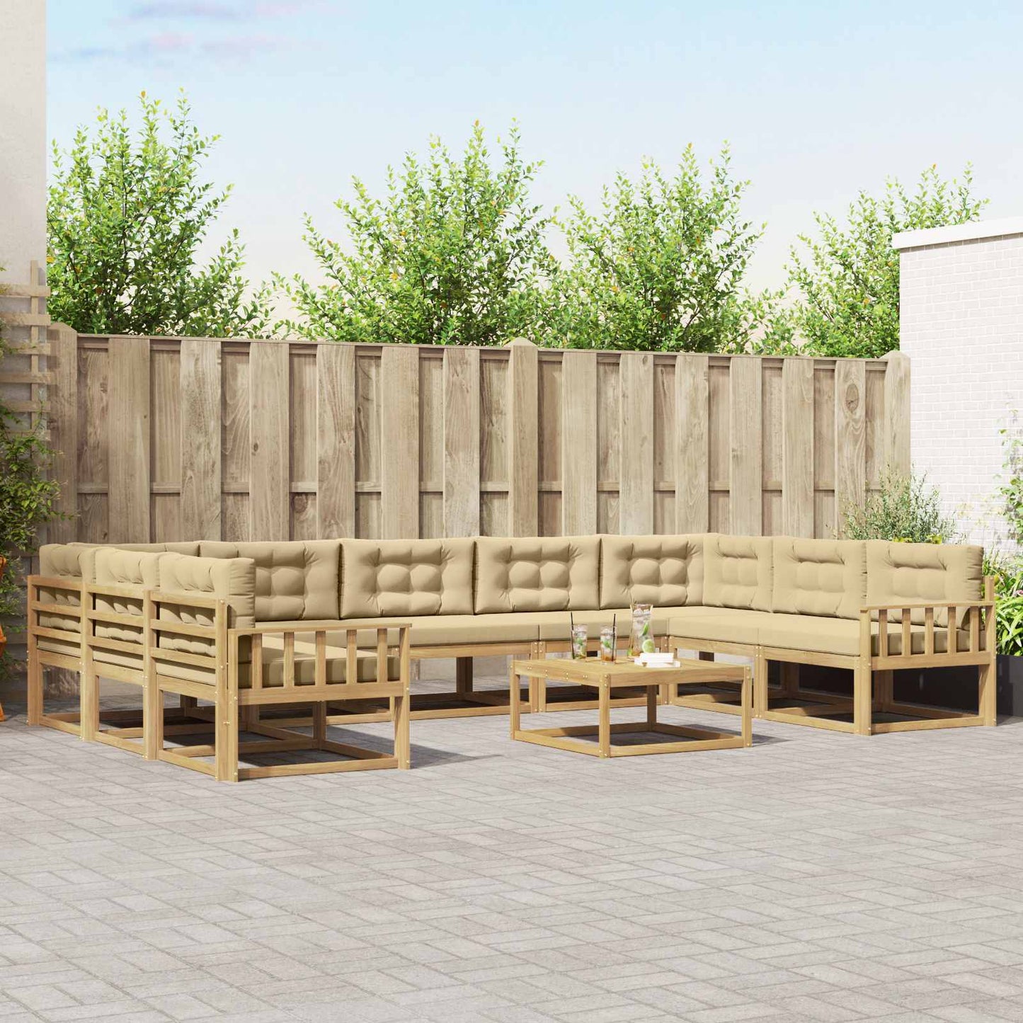 Buiten bankenset met kussen 10 pcs Wit en Beige is nu te koop bij PeponiXL, paradijselijk wonen!