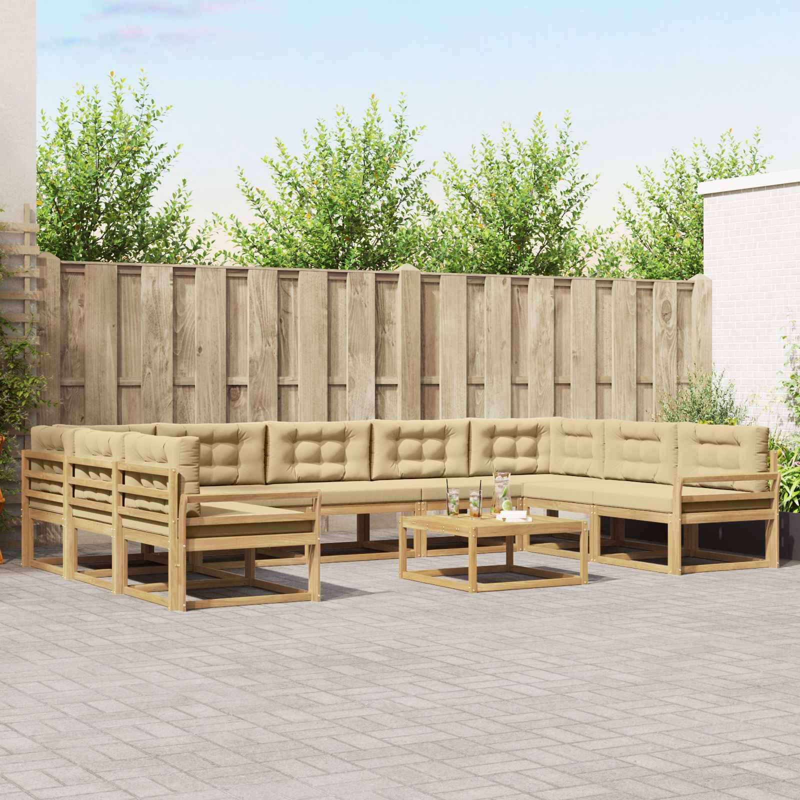 Buiten bankenset met kussen 10 pcs Wit en Beige is nu te koop bij PeponiXL, paradijselijk wonen!