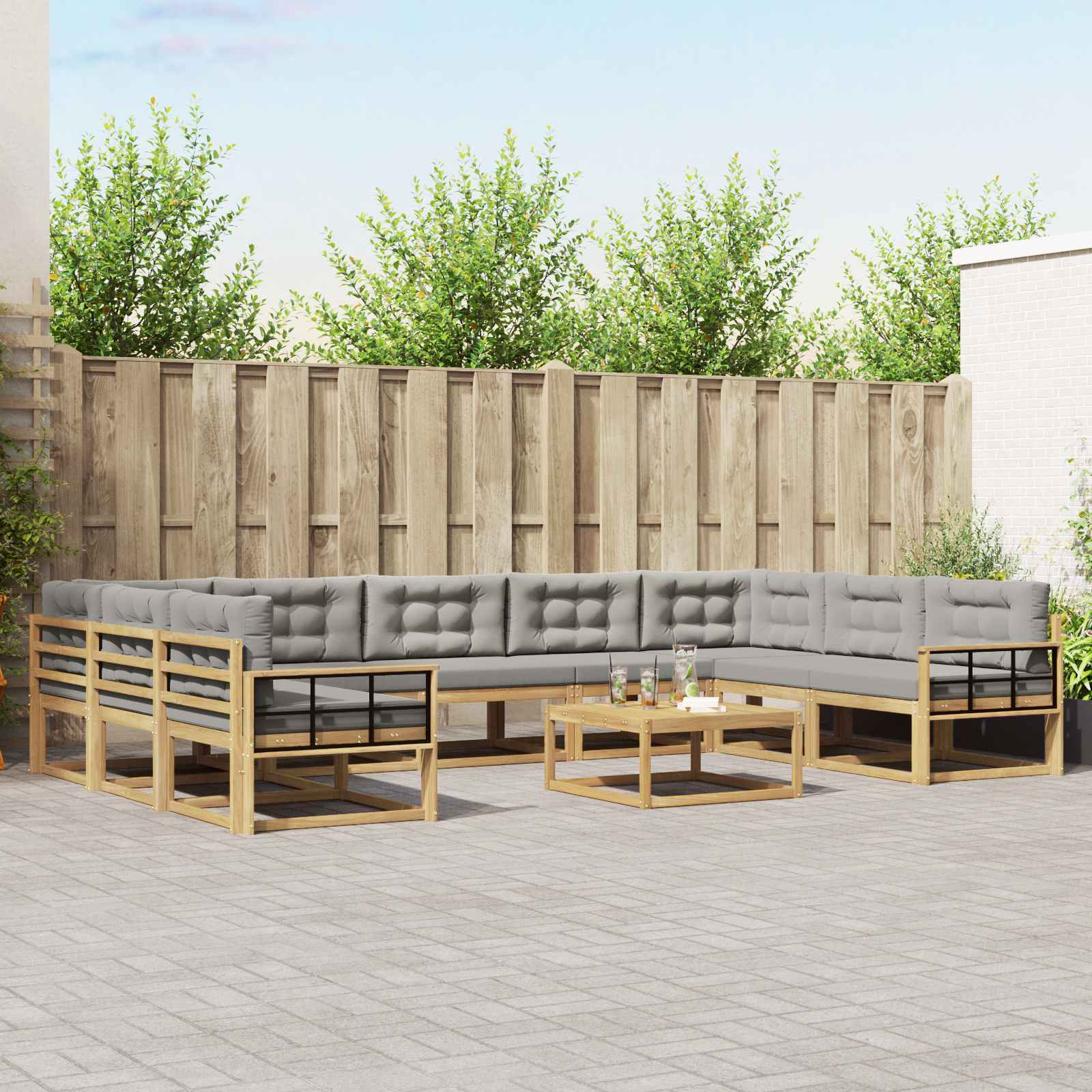 Buiten bankenset met kussen 10 pcs Wit en Lichtgrijs is nu te koop bij PeponiXL, paradijselijk wonen!