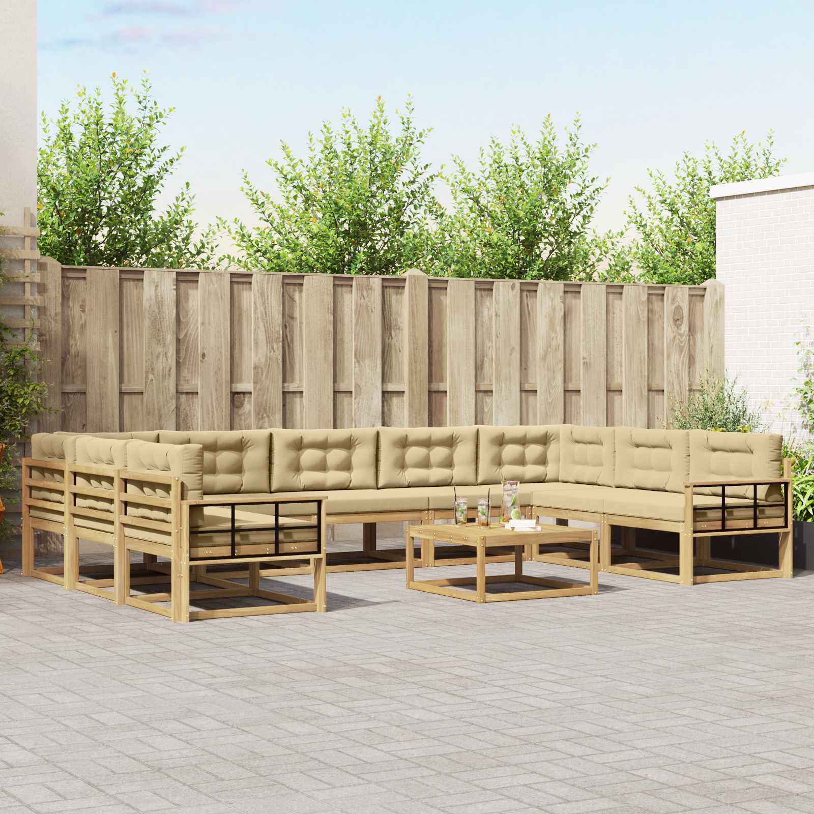 Buiten bankenset met kussen 10 pcs Wit en Beige is nu te koop bij PeponiXL, paradijselijk wonen!