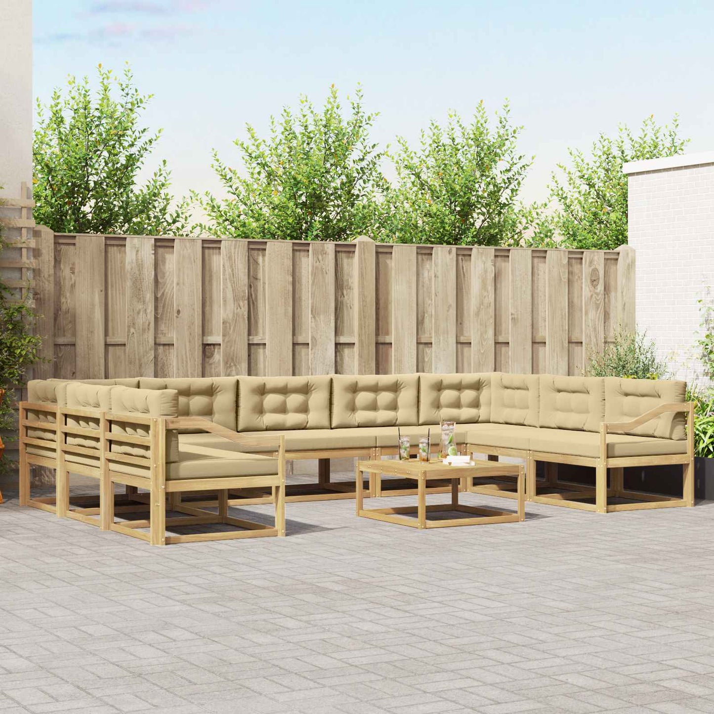 Buiten bankenset met kussen 10 pcs Wit en Beige is nu te koop bij PeponiXL, paradijselijk wonen!