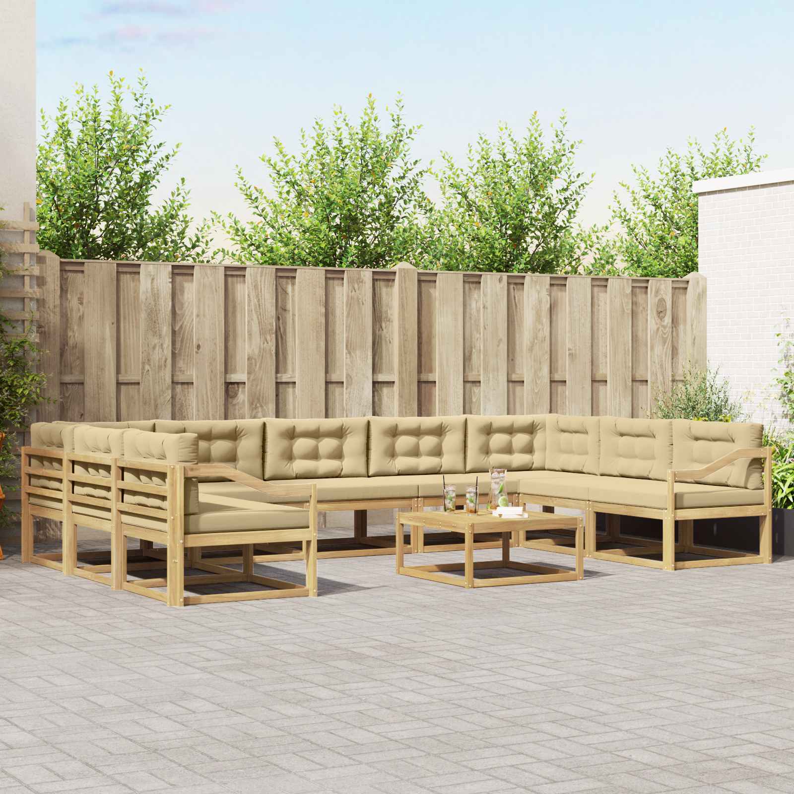 Buiten bankenset met kussen 10 pcs Wit en Beige is nu te koop bij PeponiXL, paradijselijk wonen!