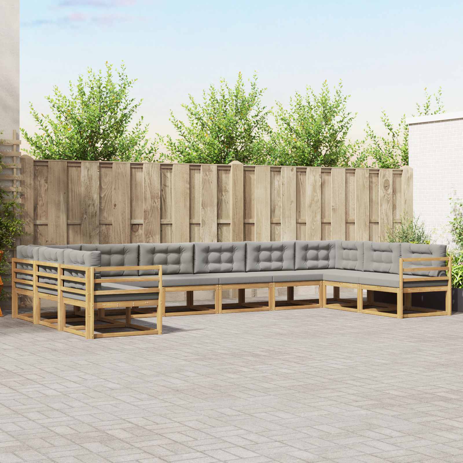 Buiten bankenset met kussen 10 pcs Wit en Lichtgrijs is nu te koop bij PeponiXL, paradijselijk wonen!