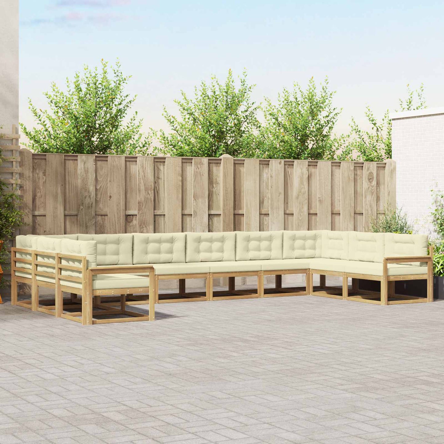 Buiten bankenset met kussen 10 pcs Wit en crèmekleurig is nu te koop bij PeponiXL, paradijselijk wonen!