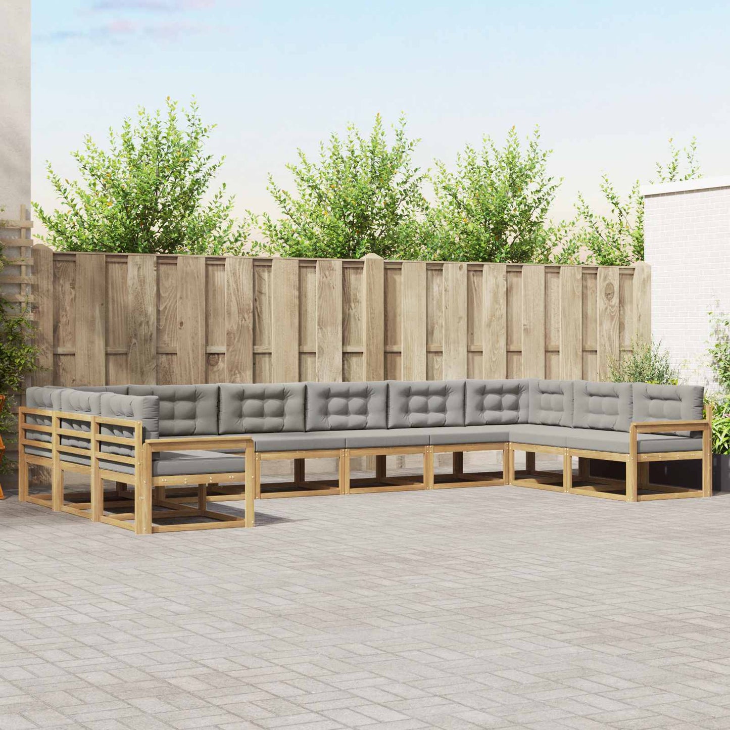 Buiten bankenset met kussen 10 pcs Wit en Lichtgrijs is nu te koop bij PeponiXL, paradijselijk wonen!