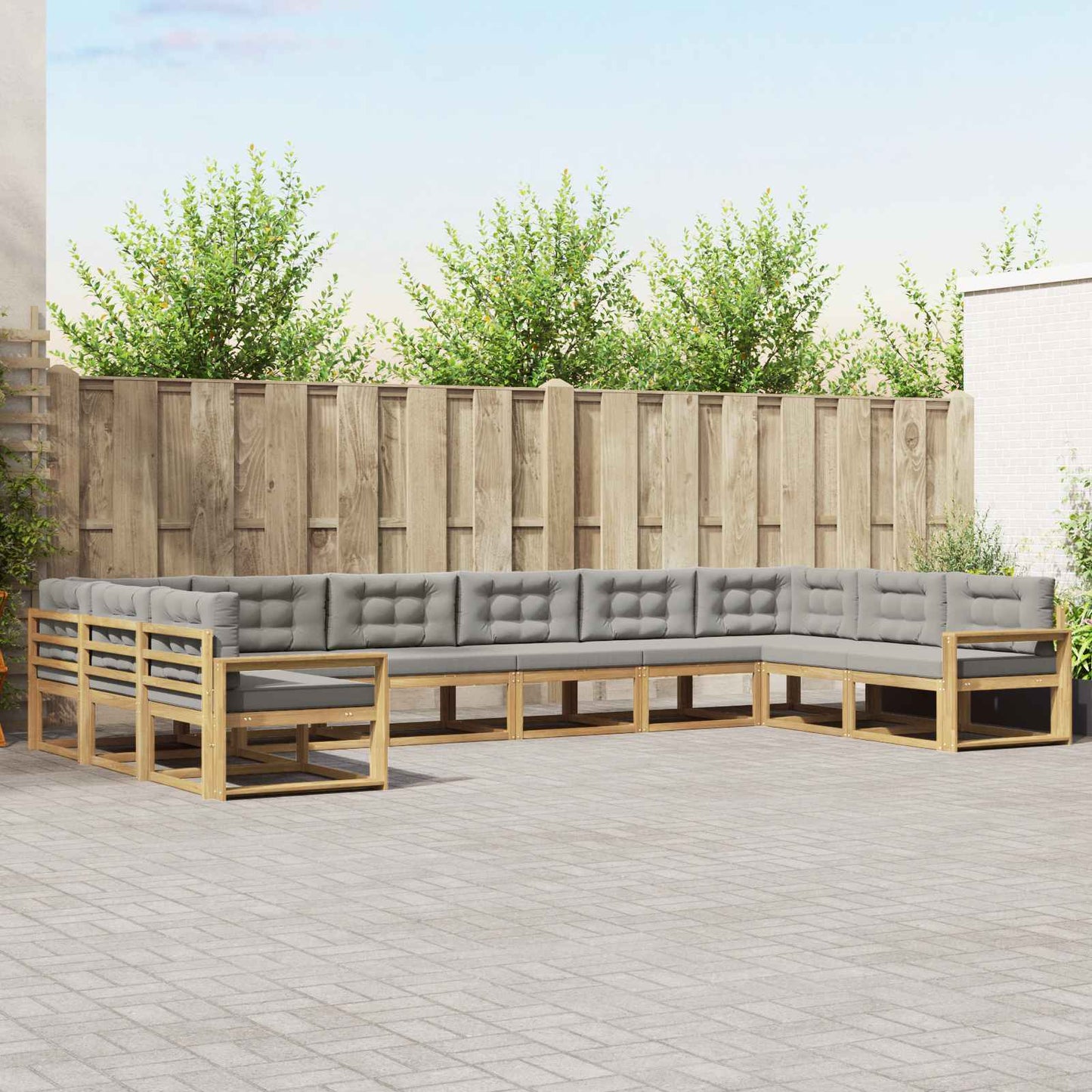 Buiten bankenset met kussen 10 pcs Wit en Lichtgrijs is nu te koop bij PeponiXL, paradijselijk wonen!