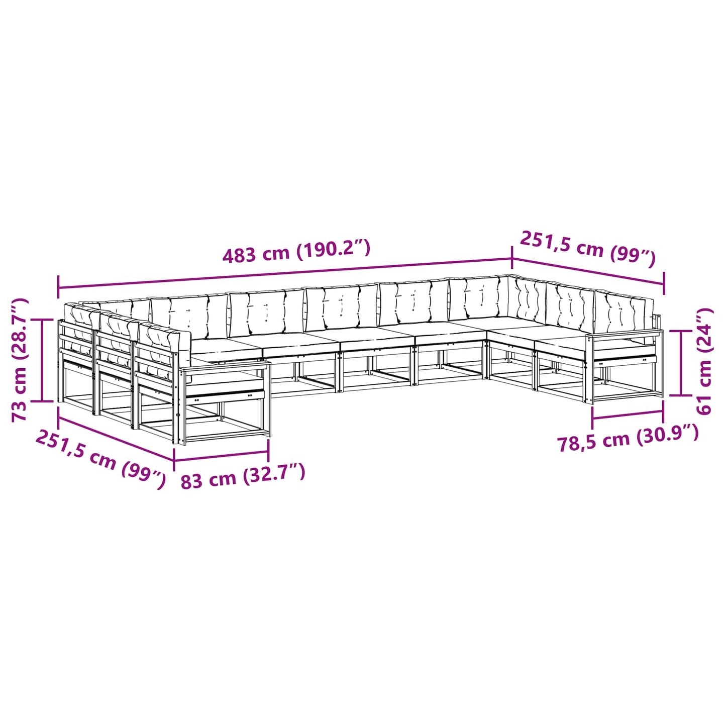 Buiten bankenset met kussen 10 pcs Wit en Beige is nu te koop bij PeponiXL, paradijselijk wonen!