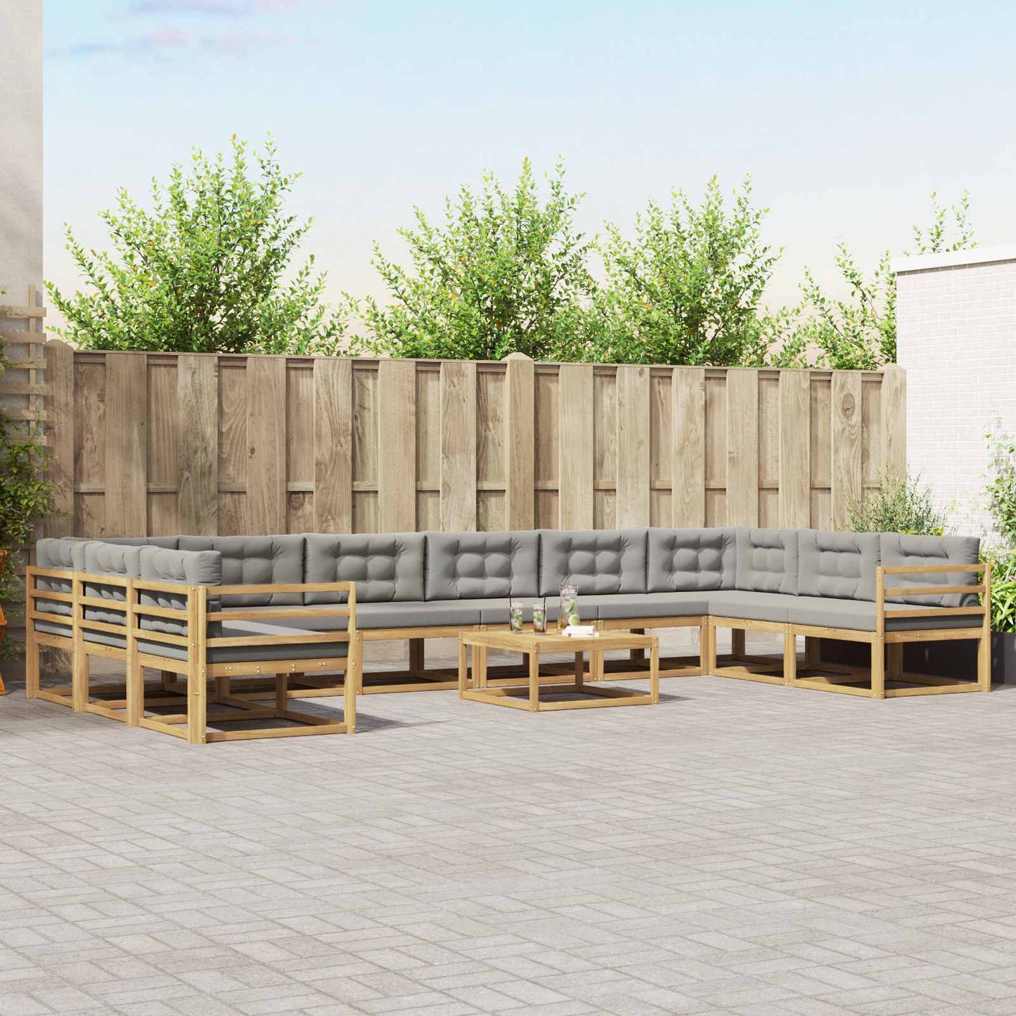 Buiten bankenset met kussen 11 pcs Wit en Lichtgrijs is nu te koop bij PeponiXL, paradijselijk wonen!