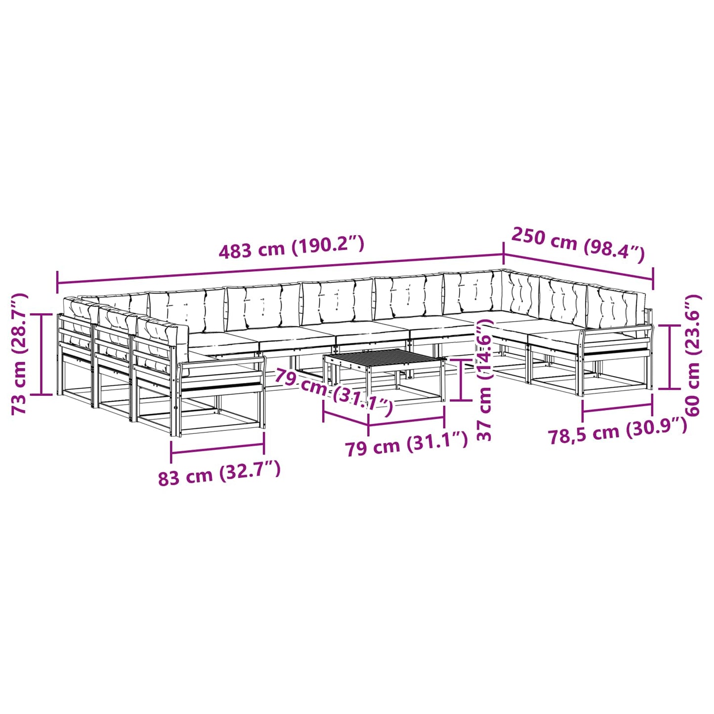 Buiten bankenset met kussen 11 pcs Wit en crèmekleurig is nu te koop bij PeponiXL, paradijselijk wonen!