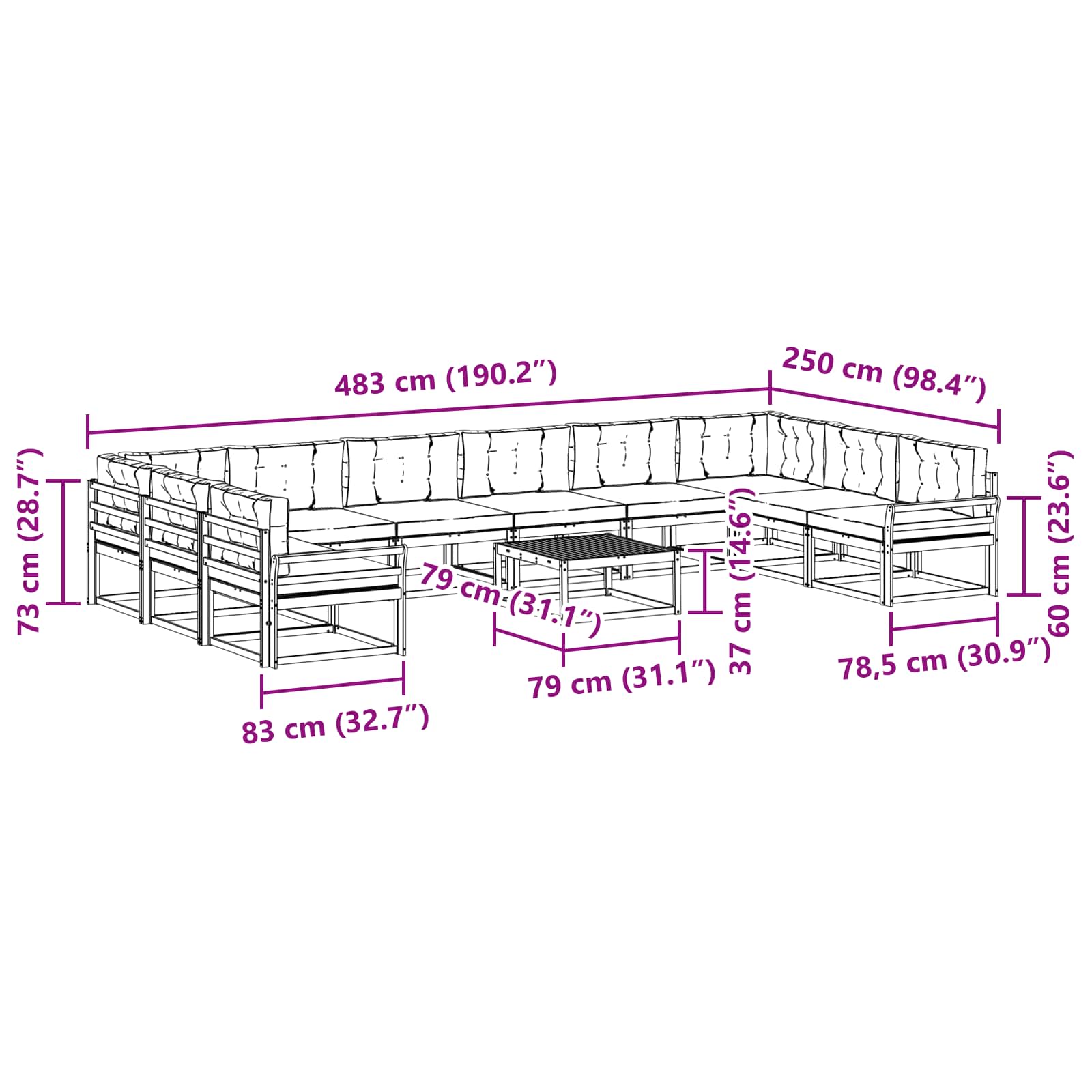 Buiten bankenset met kussen 11 pcs Wit en crèmekleurig is nu te koop bij PeponiXL, paradijselijk wonen!