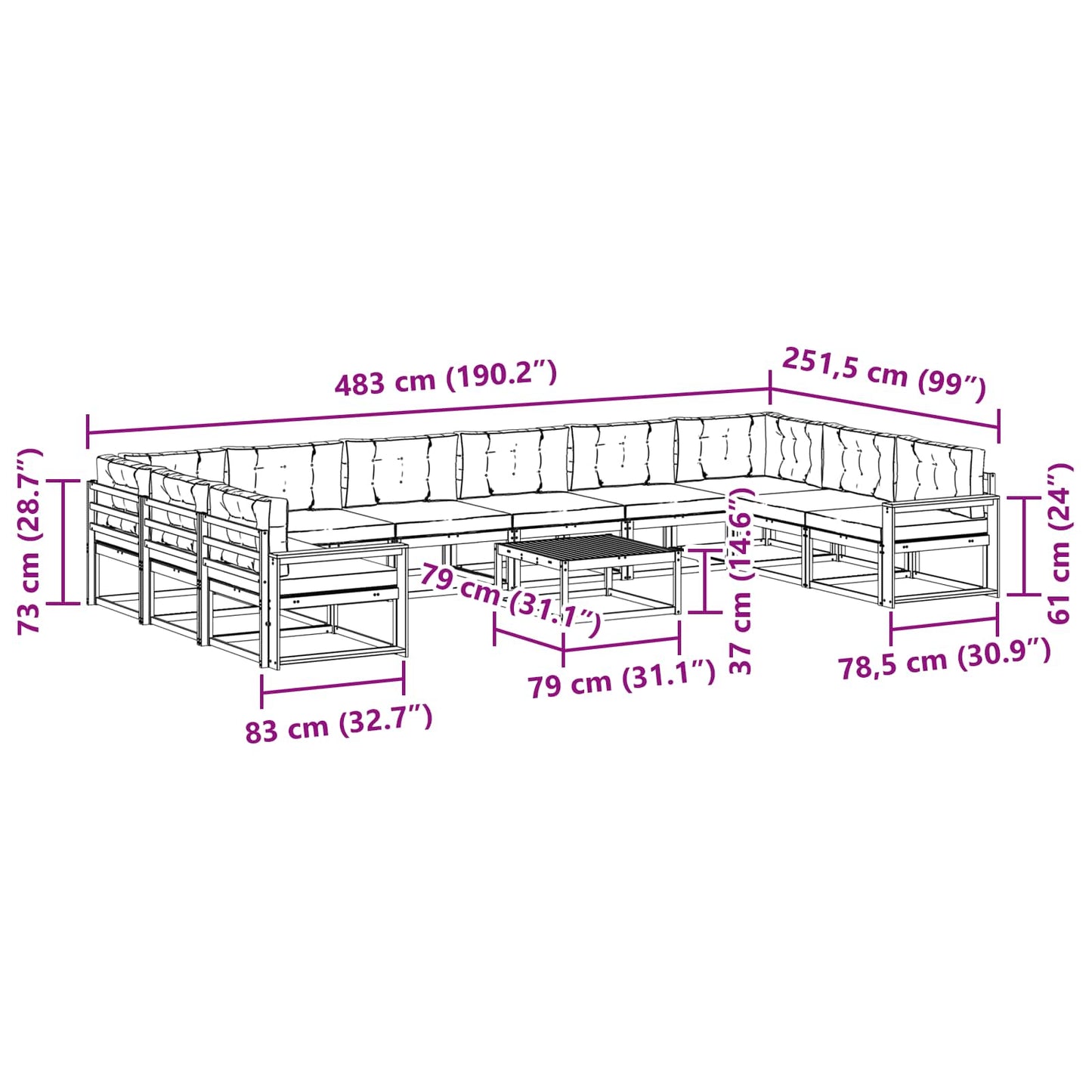 Buiten bankenset met kussen 11 pcs Wit en crèmekleurig is nu te koop bij PeponiXL, paradijselijk wonen!