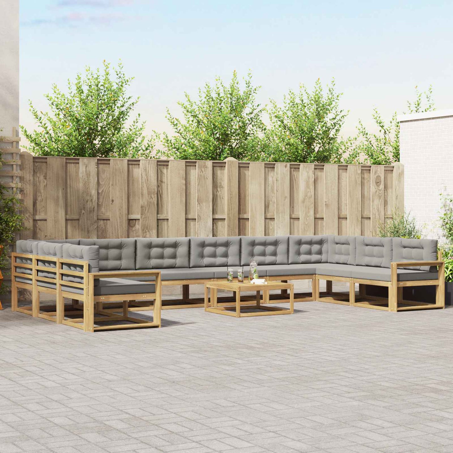 Buiten bankenset met kussen 11 pcs Wit en Lichtgrijs is nu te koop bij PeponiXL, paradijselijk wonen!