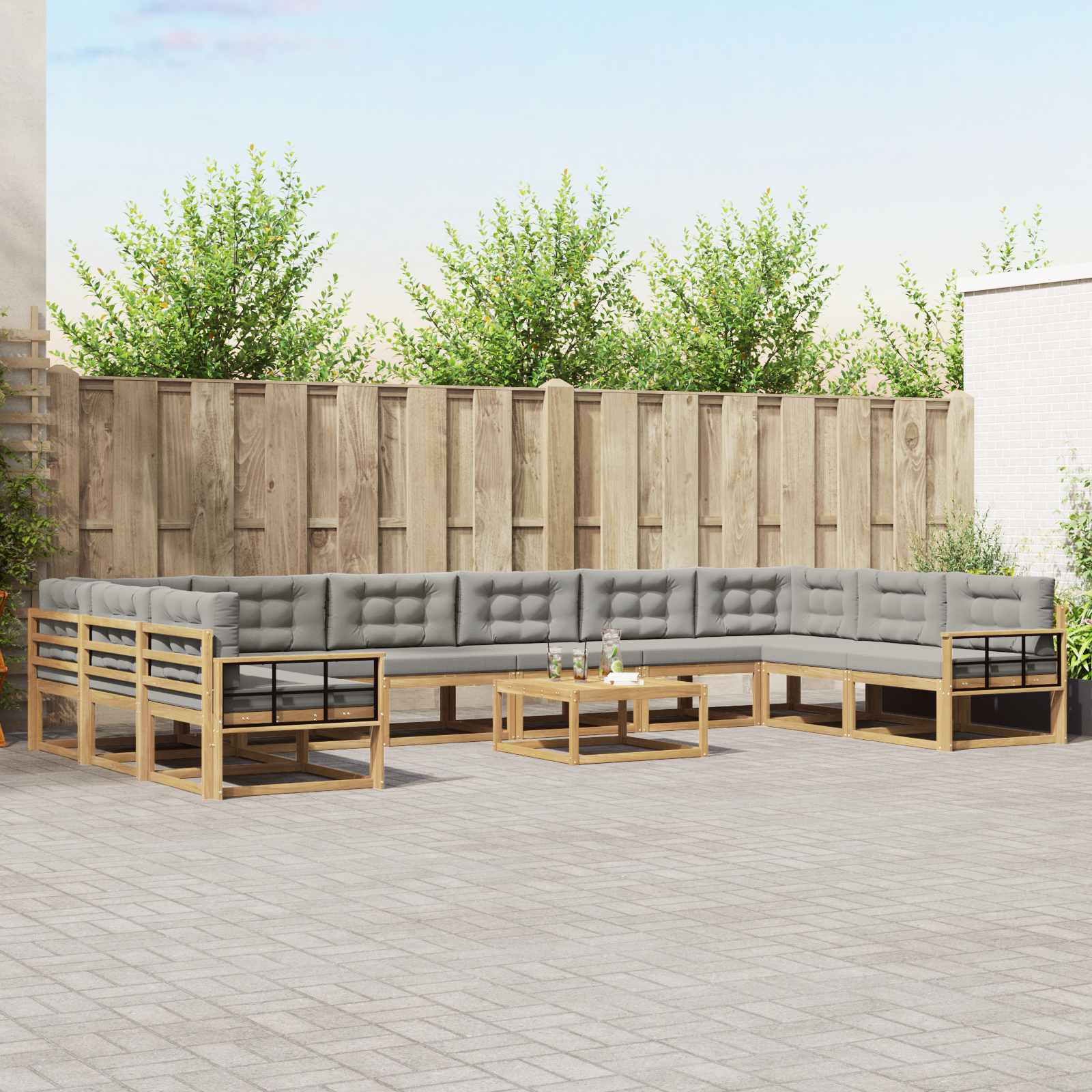 Buiten bankenset met kussen 11 pcs Wit en Lichtgrijs is nu te koop bij PeponiXL, paradijselijk wonen!