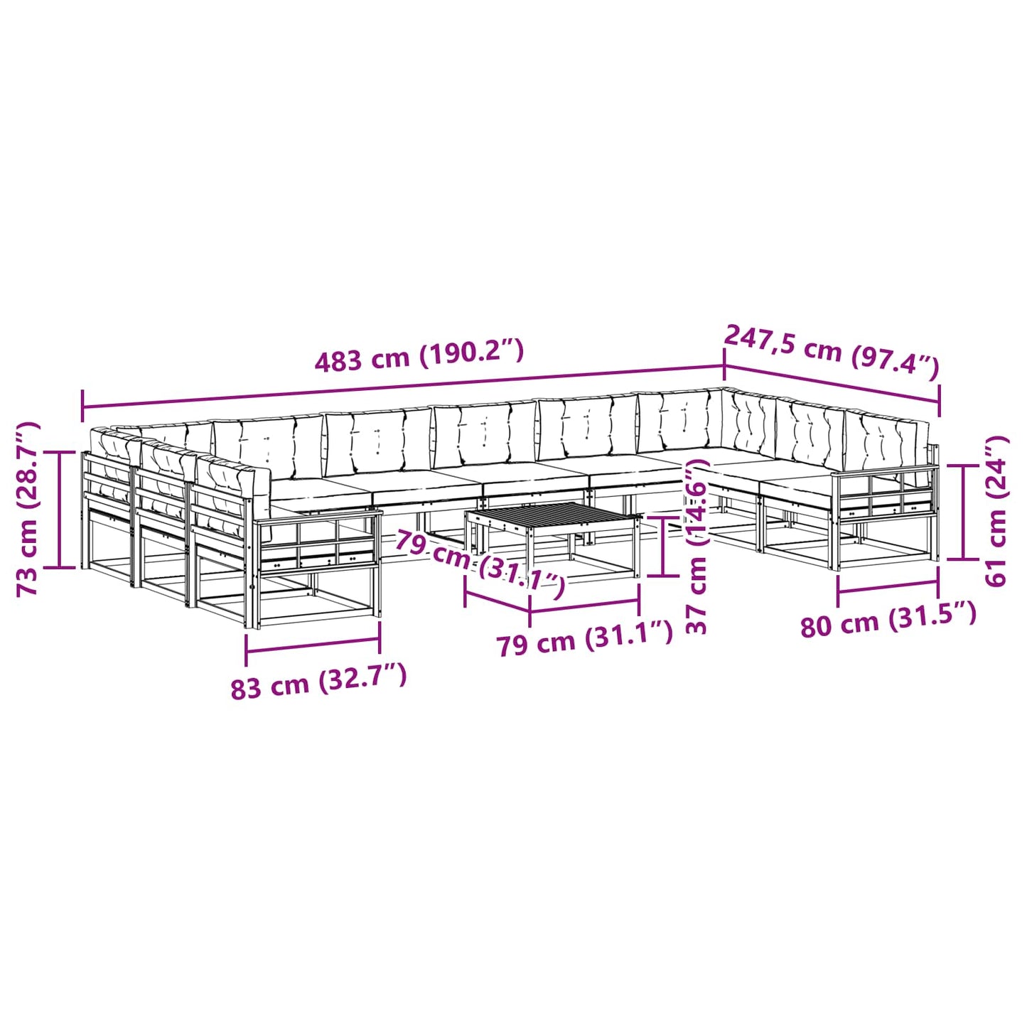 Buiten bankenset met kussen 11 pcs Wit en Lichtgrijs is nu te koop bij PeponiXL, paradijselijk wonen!