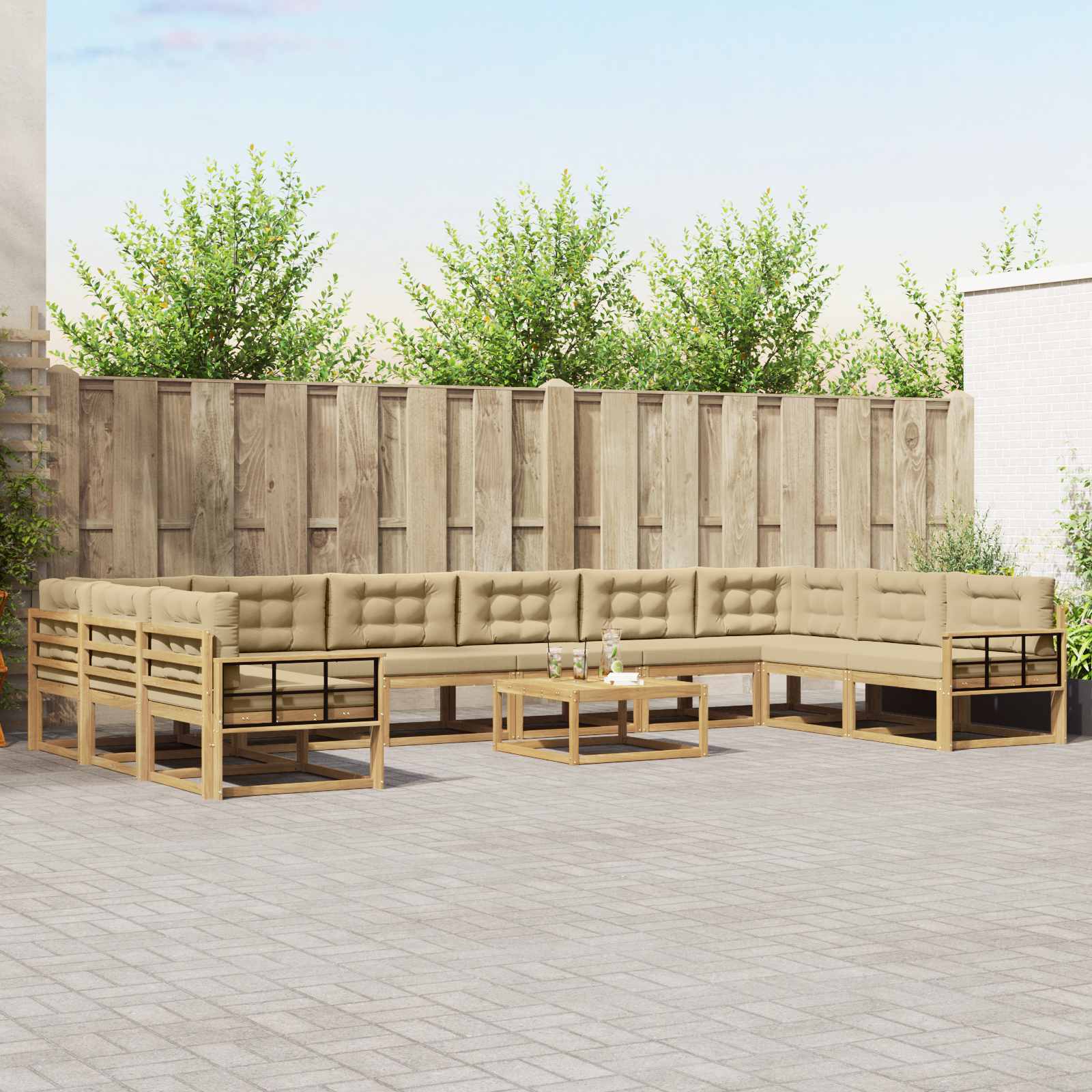 Buiten bankenset met kussen 11 pcs Wit en Beige is nu te koop bij PeponiXL, paradijselijk wonen!