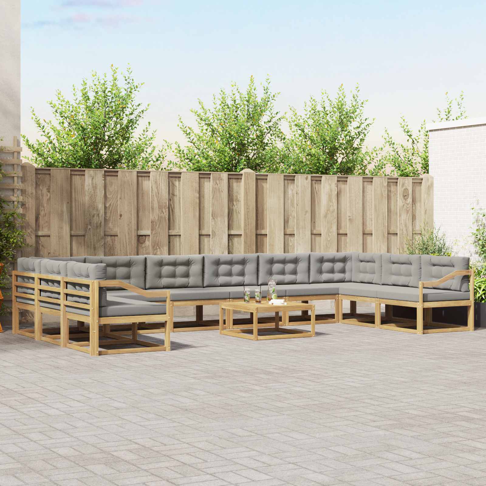 Buiten bankenset met kussen 11 pcs Wit en Lichtgrijs is nu te koop bij PeponiXL, paradijselijk wonen!