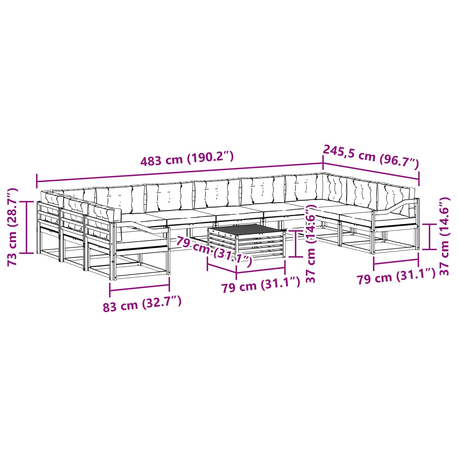 Buiten bankenset met kussen 11 pcs Wit en antracietkleurig is nu te koop bij PeponiXL, paradijselijk wonen!