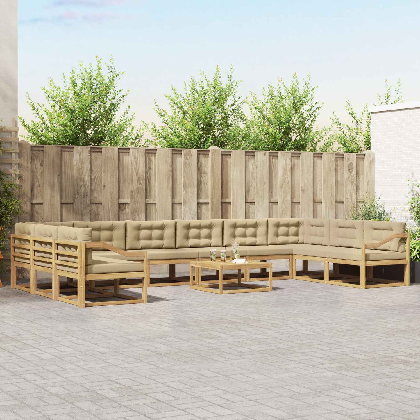 Buiten bankenset met kussen 11 pcs Wit en Beige is nu te koop bij PeponiXL, paradijselijk wonen!